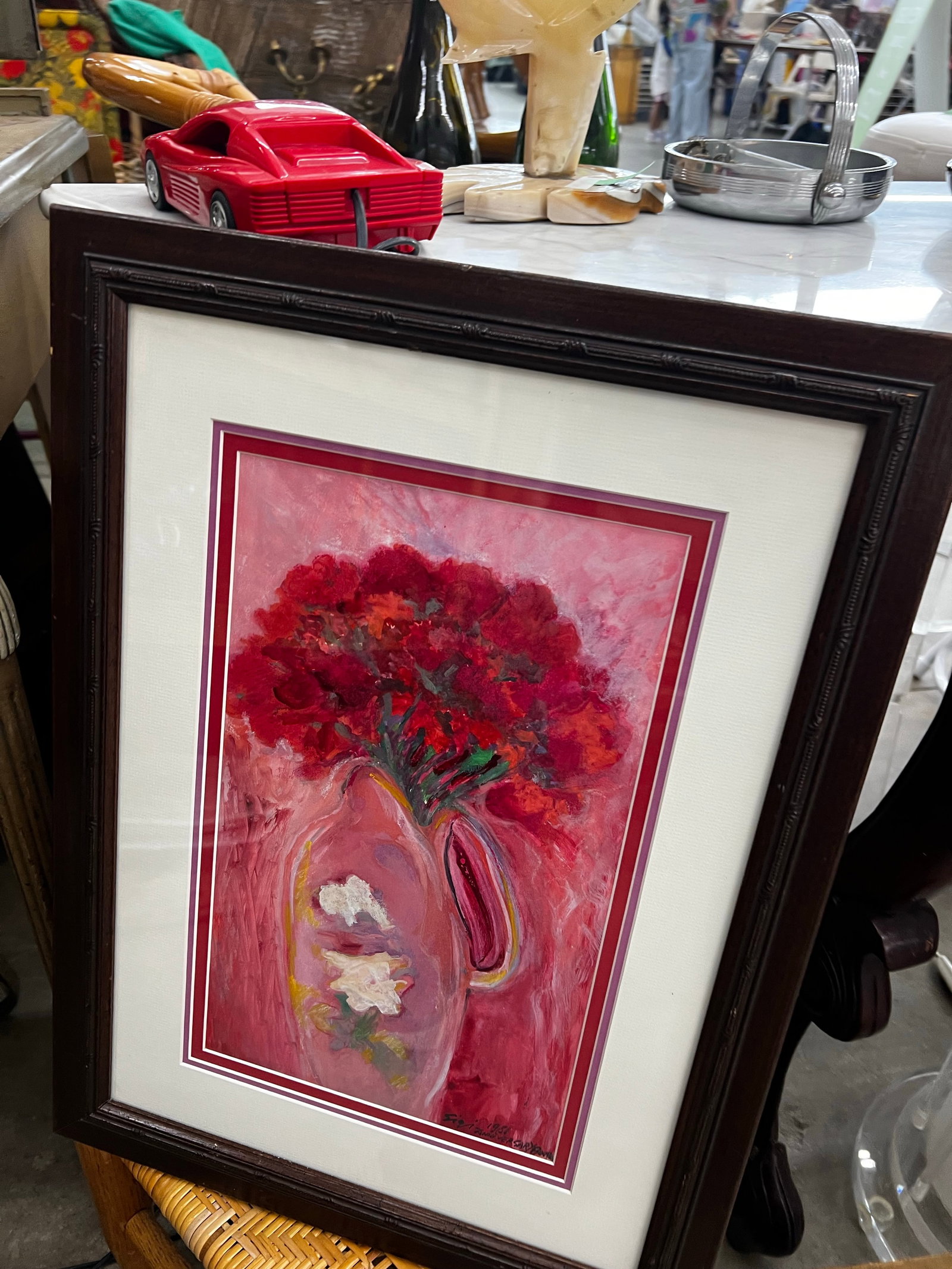 Vintage Red and Pink Floral Framed Print - 3