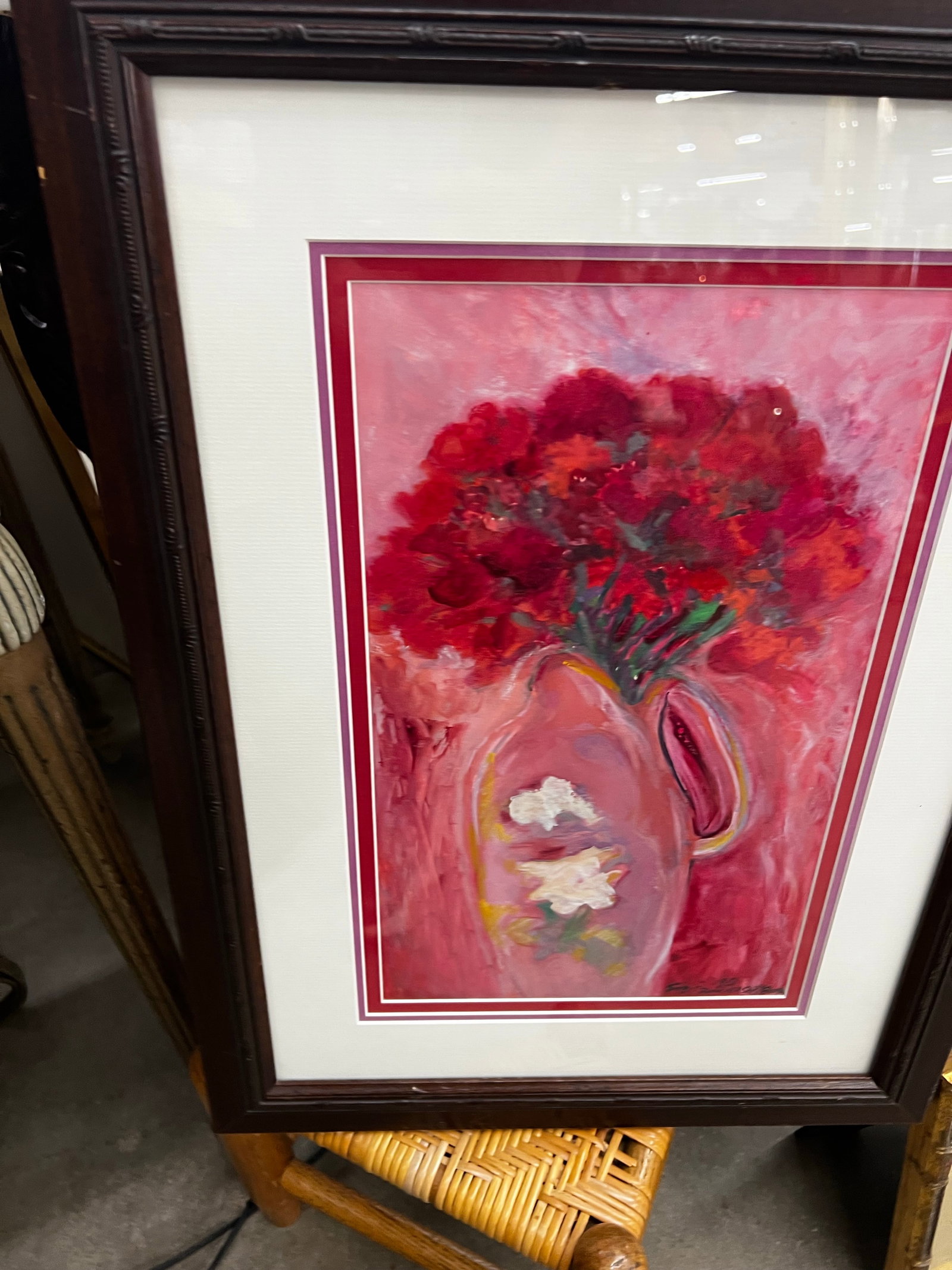 Vintage Red and Pink Floral Framed Print - 4