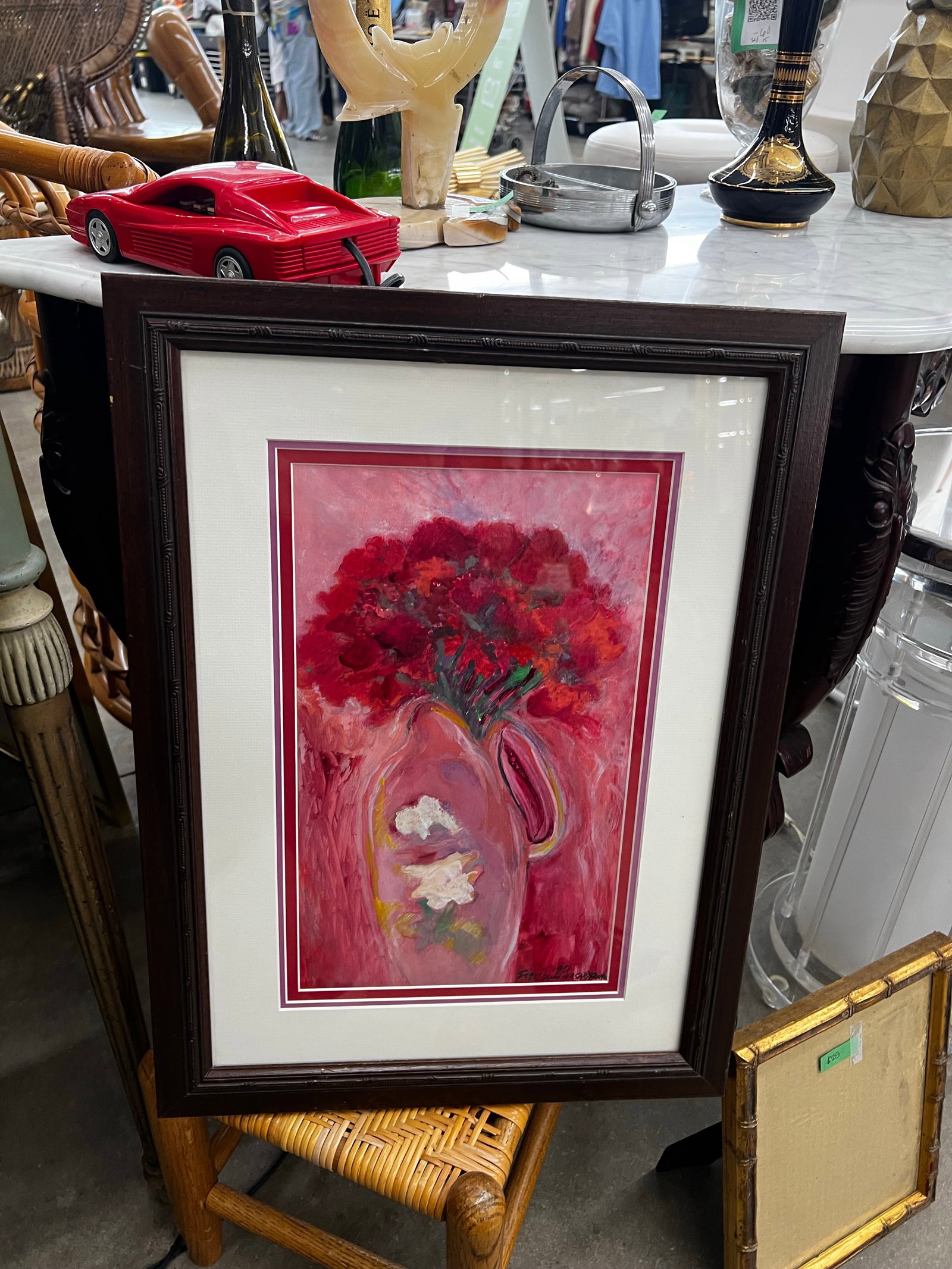 Vintage Red and Pink Floral Framed Print - 5
