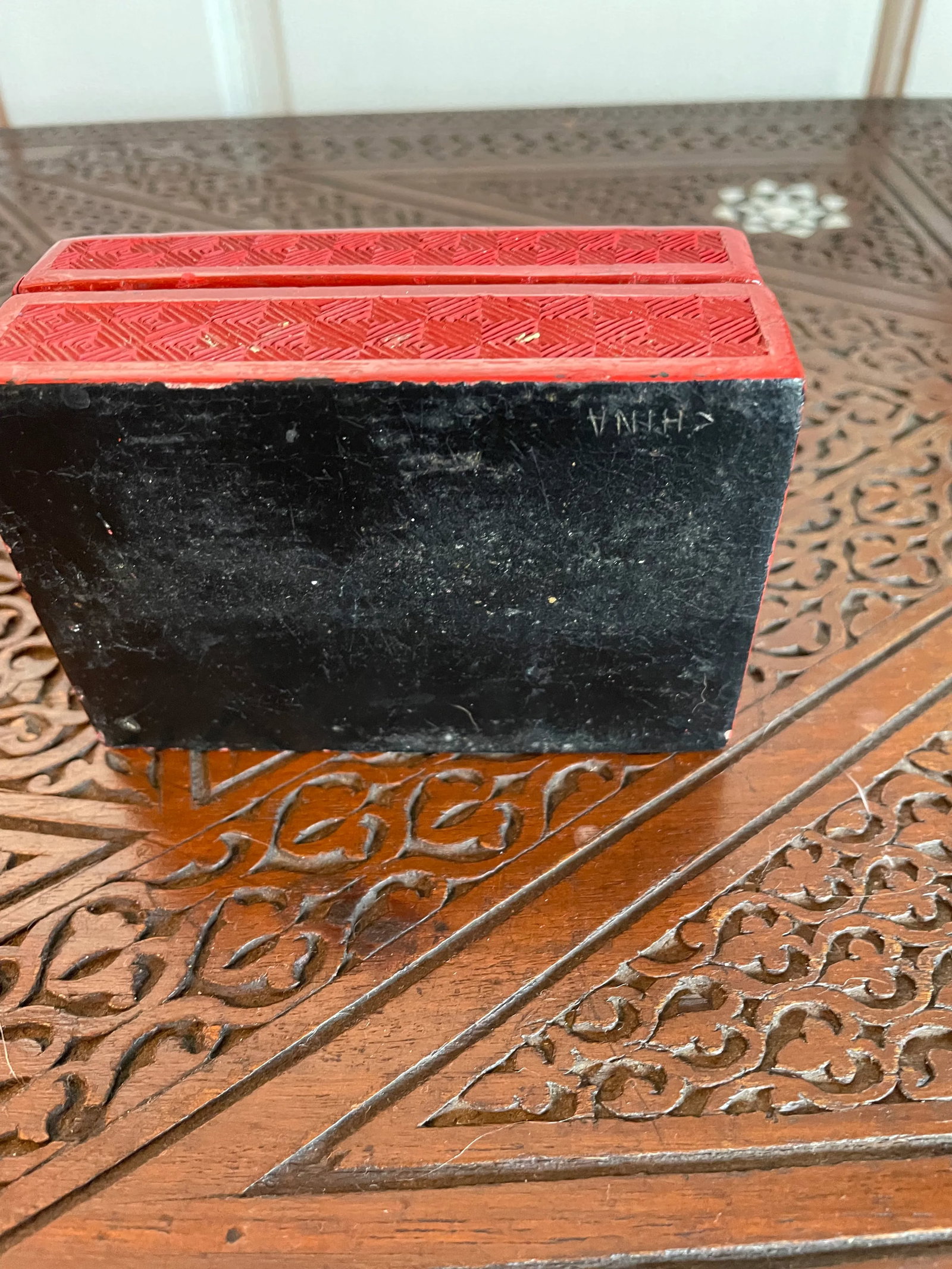 Early 20th Century Chinese Cinnabar Red Carved Lacquer Rectangular Box Black Interior Chinoiserie - 5