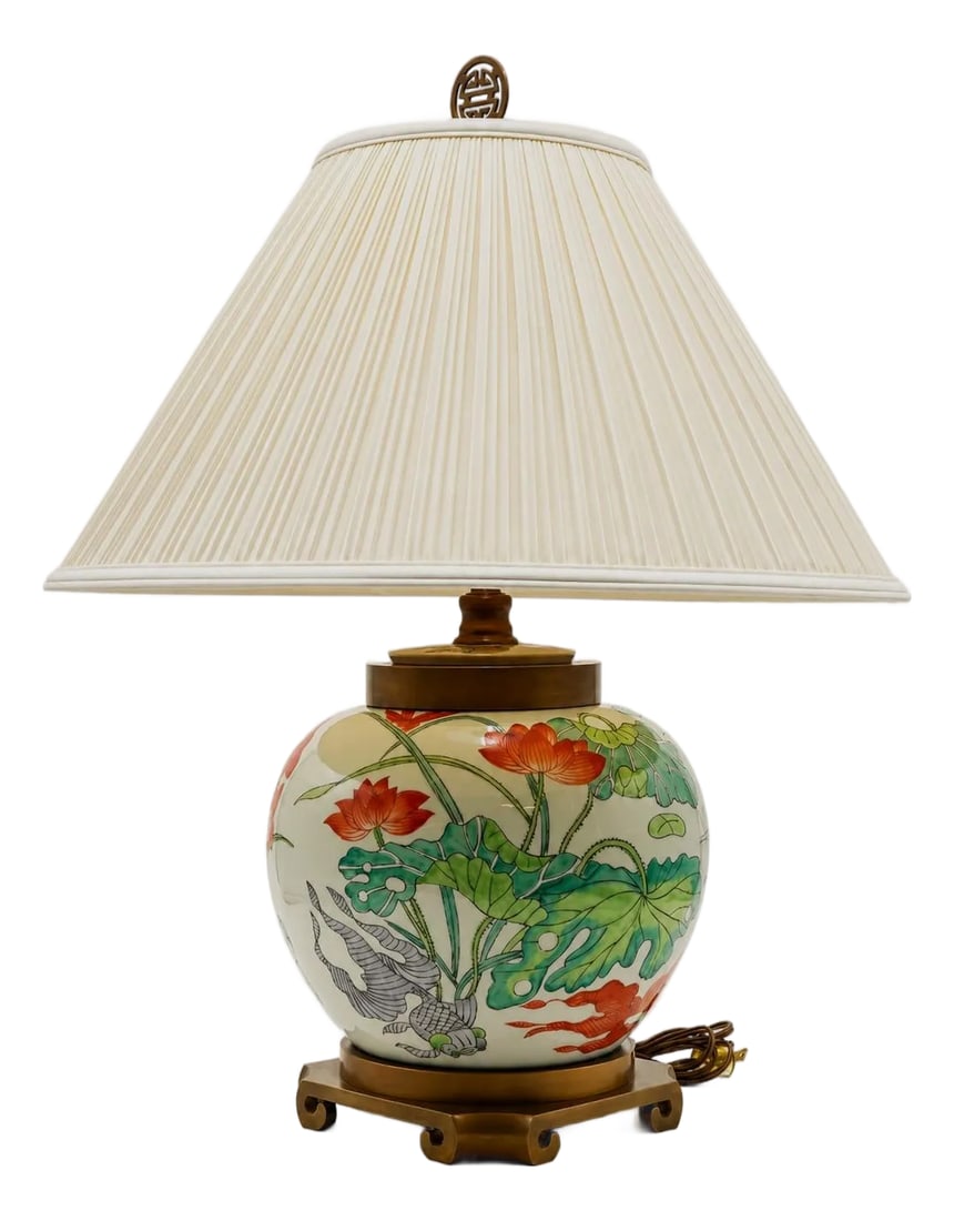 1980s Maitland Smith Oriental Brass & Porcelain Ginger Jar Lamp (1 of 11)