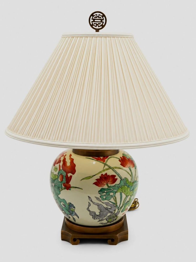 1980s Maitland Smith Oriental Brass & Porcelain Ginger Jar Lamp - 2