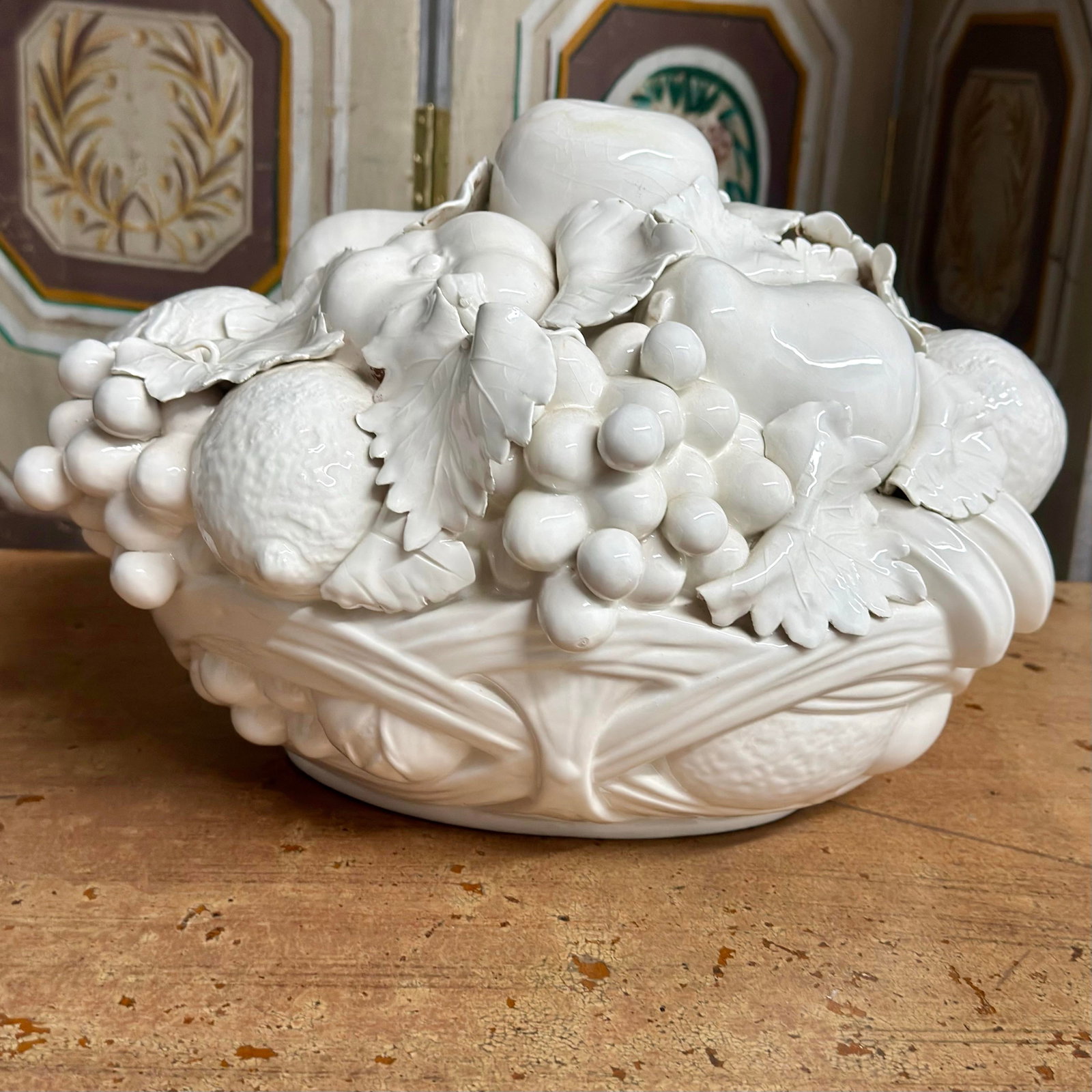 1970s Italian Hollywood Regency Blanc De Chine Trompe L'Oeil Fruit Basket - 2