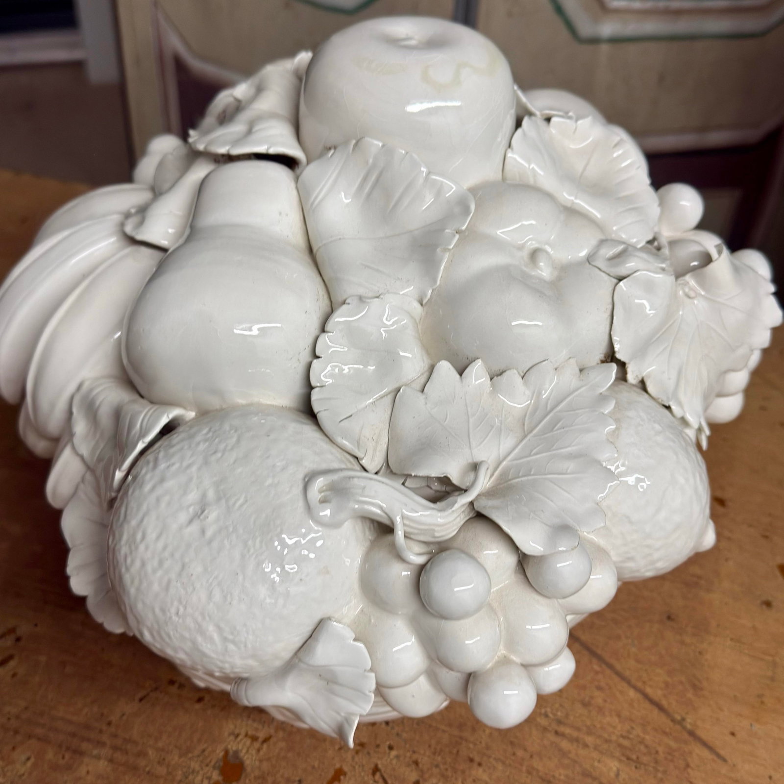 1970s Italian Hollywood Regency Blanc De Chine Trompe L'Oeil Fruit Basket - 4