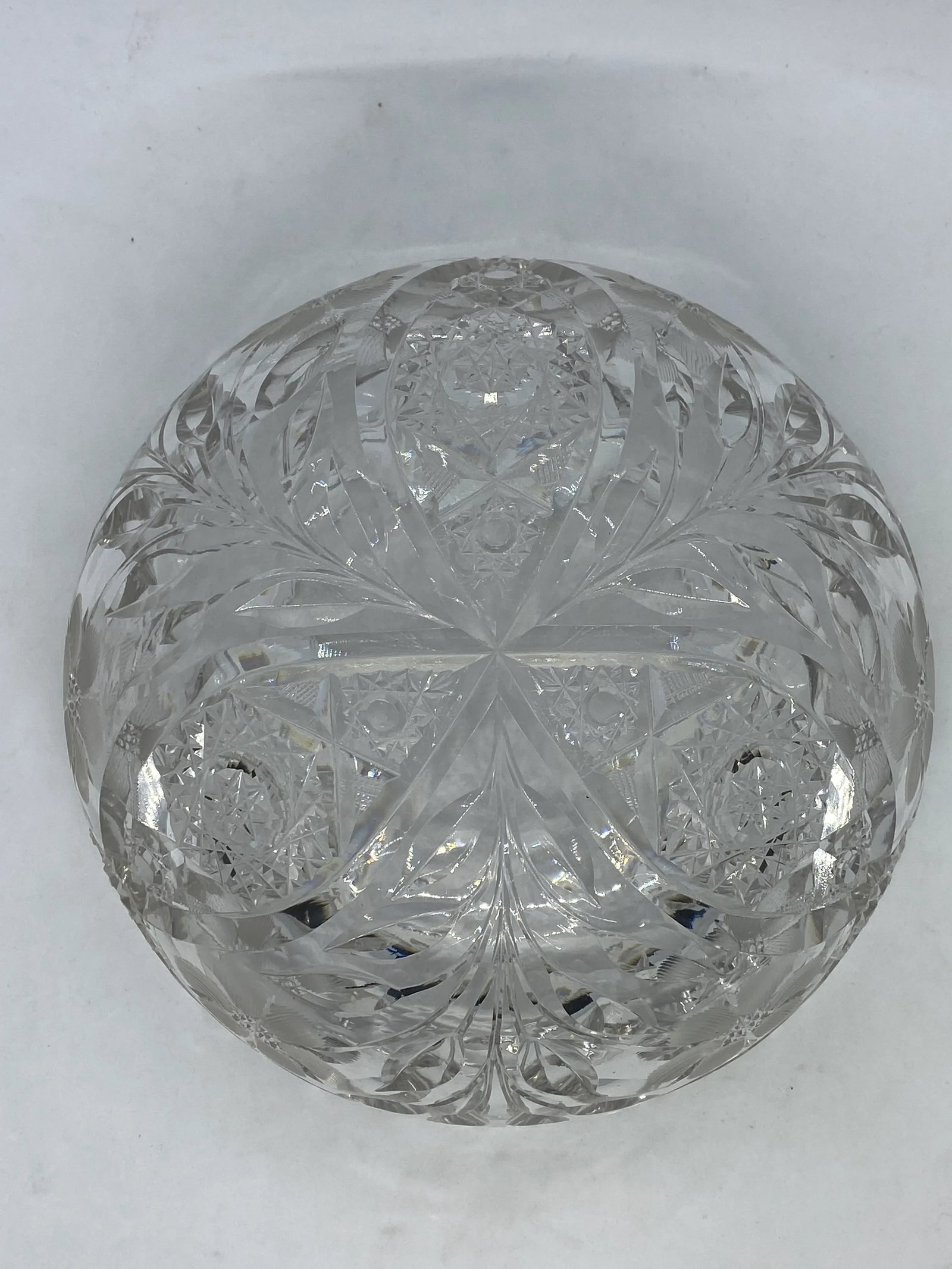 American Brilliant Period Cut Glass Abp Bowl With Sawtooth Rim and Floral Design - 10