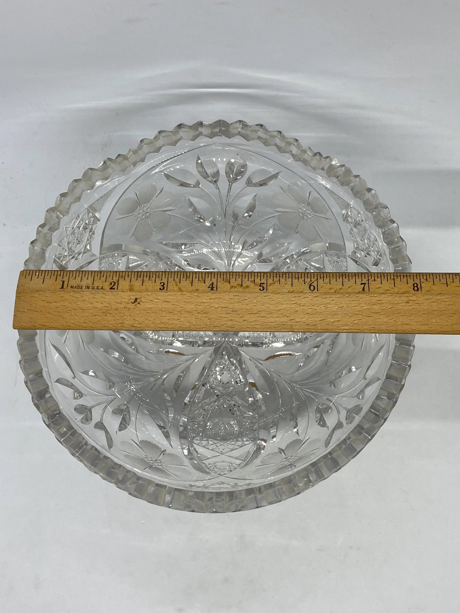 American Brilliant Period Cut Glass Abp Bowl With Sawtooth Rim and Floral Design - 11