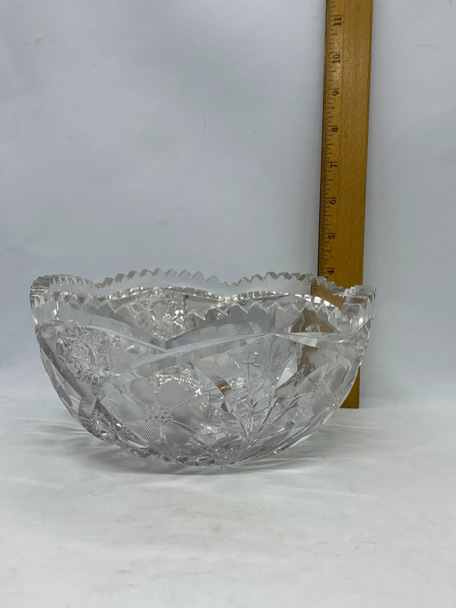 American Brilliant Period Cut Glass Abp Bowl With Sawtooth Rim and Floral Design - 12