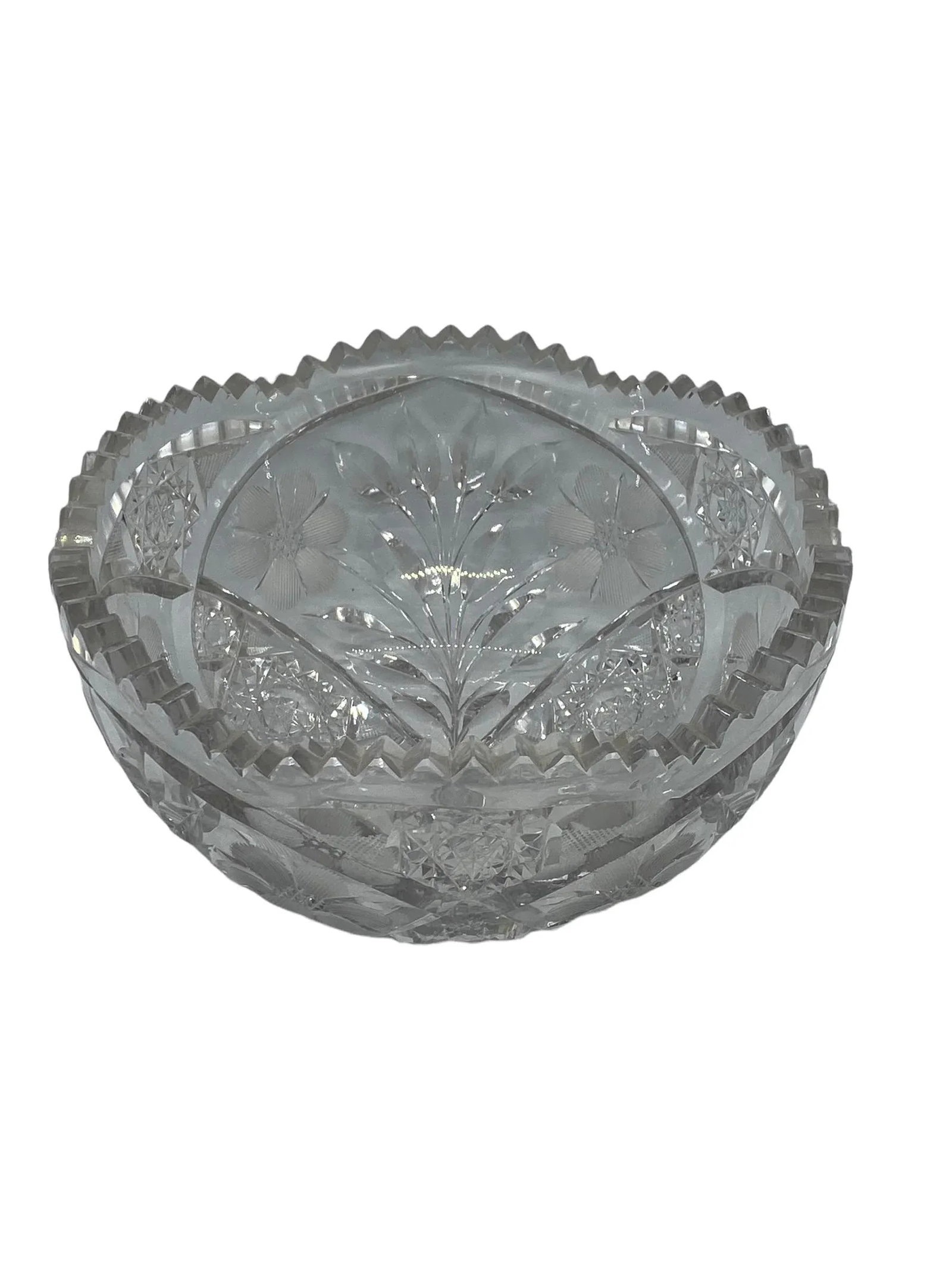 American Brilliant Period Cut Glass Abp Bowl With Sawtooth Rim and Floral Design - 13