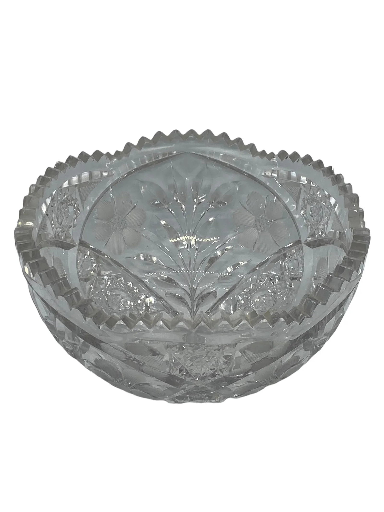 American Brilliant Period Cut Glass Abp Bowl With Sawtooth Rim and Floral Design - 2