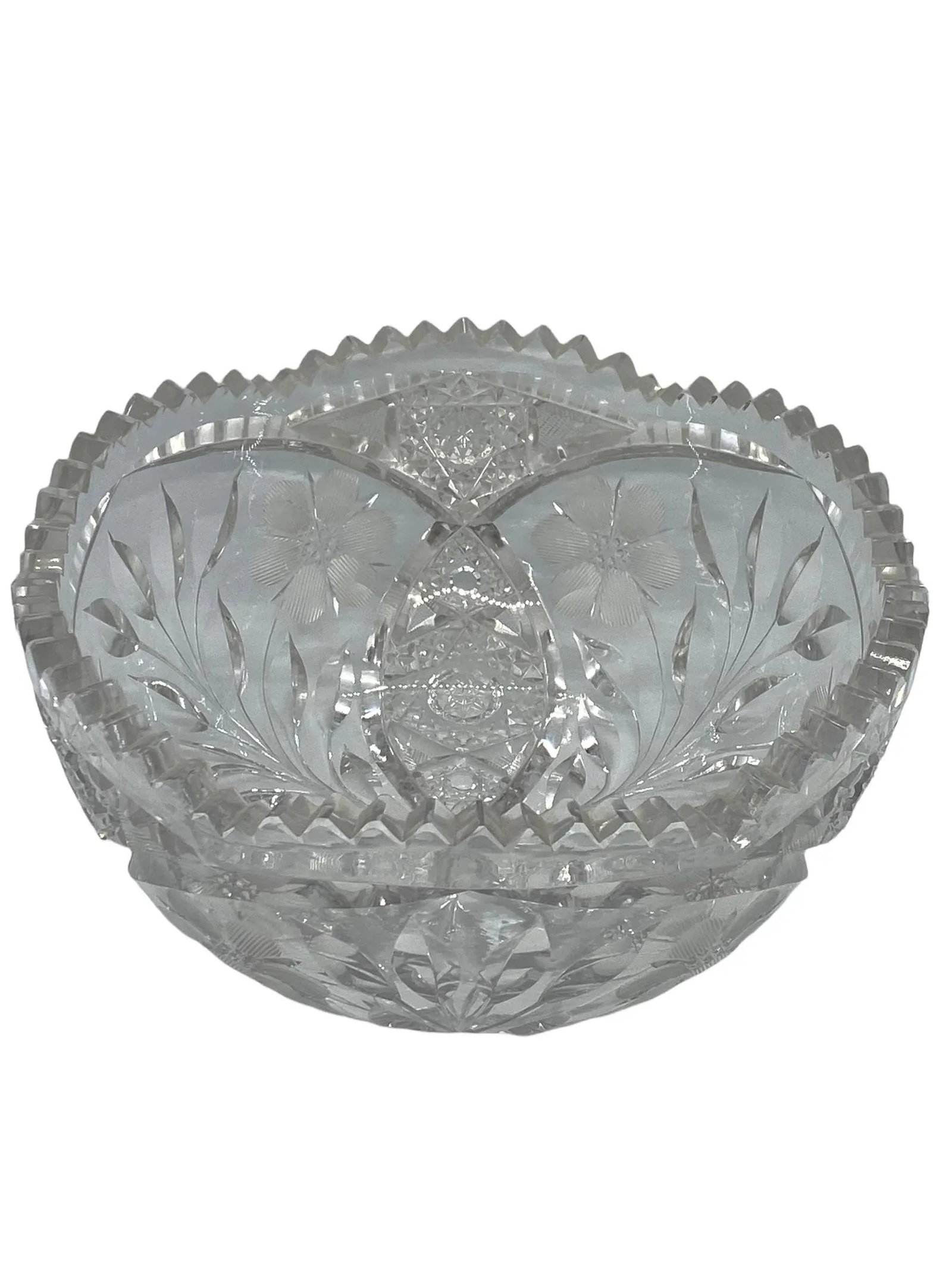 American Brilliant Period Cut Glass Abp Bowl With Sawtooth Rim and Floral Design - 3