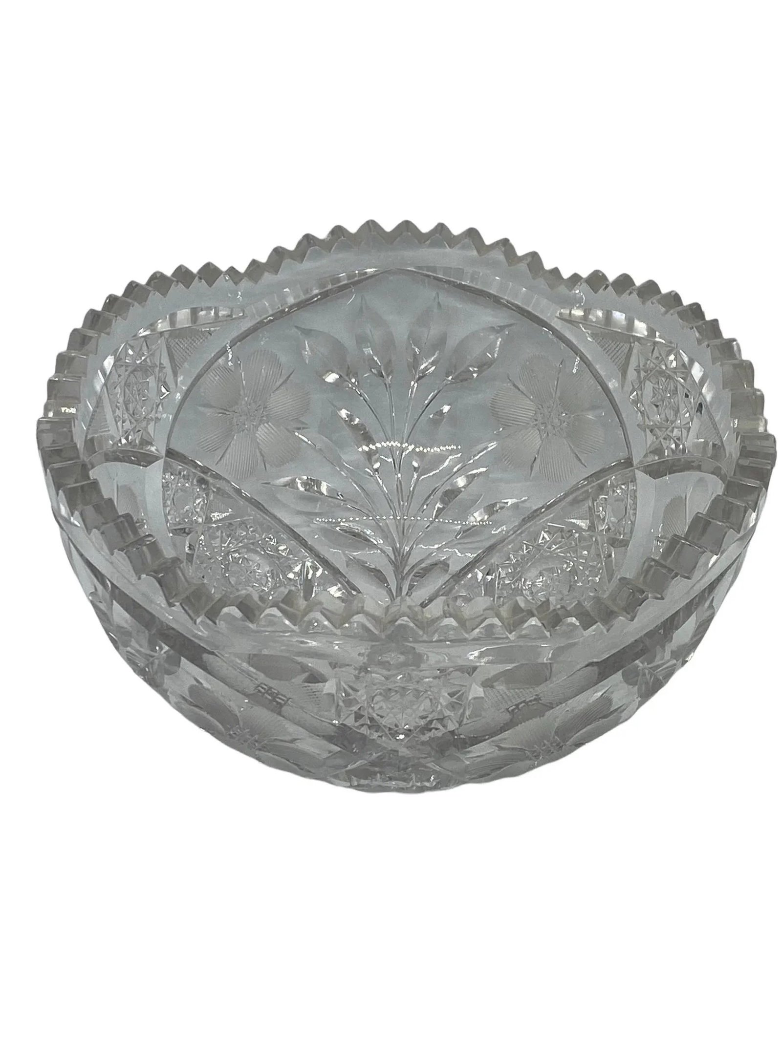 American Brilliant Period Cut Glass Abp Bowl With Sawtooth Rim and Floral Design - 4