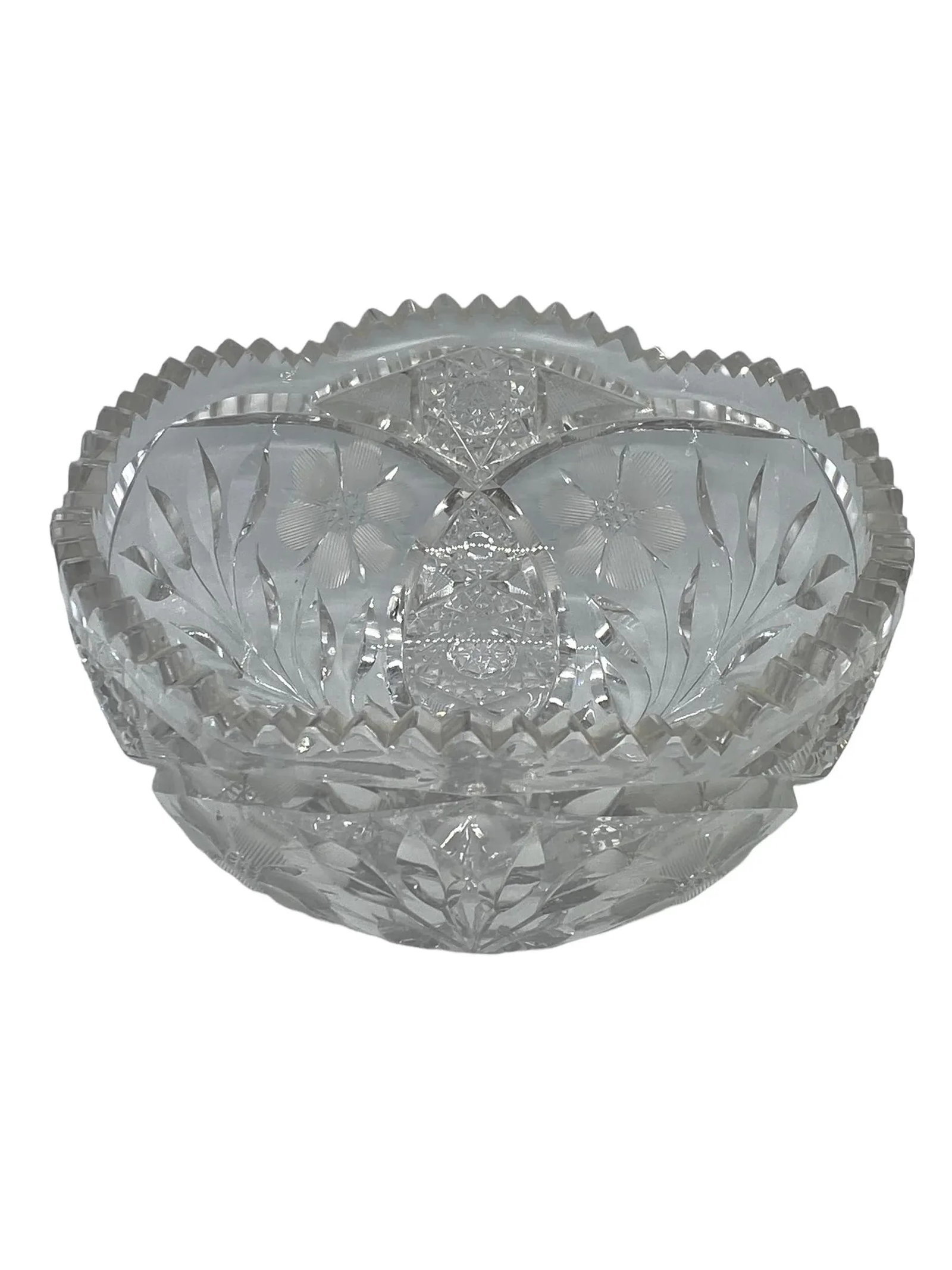 American Brilliant Period Cut Glass Abp Bowl With Sawtooth Rim and Floral Design - 5
