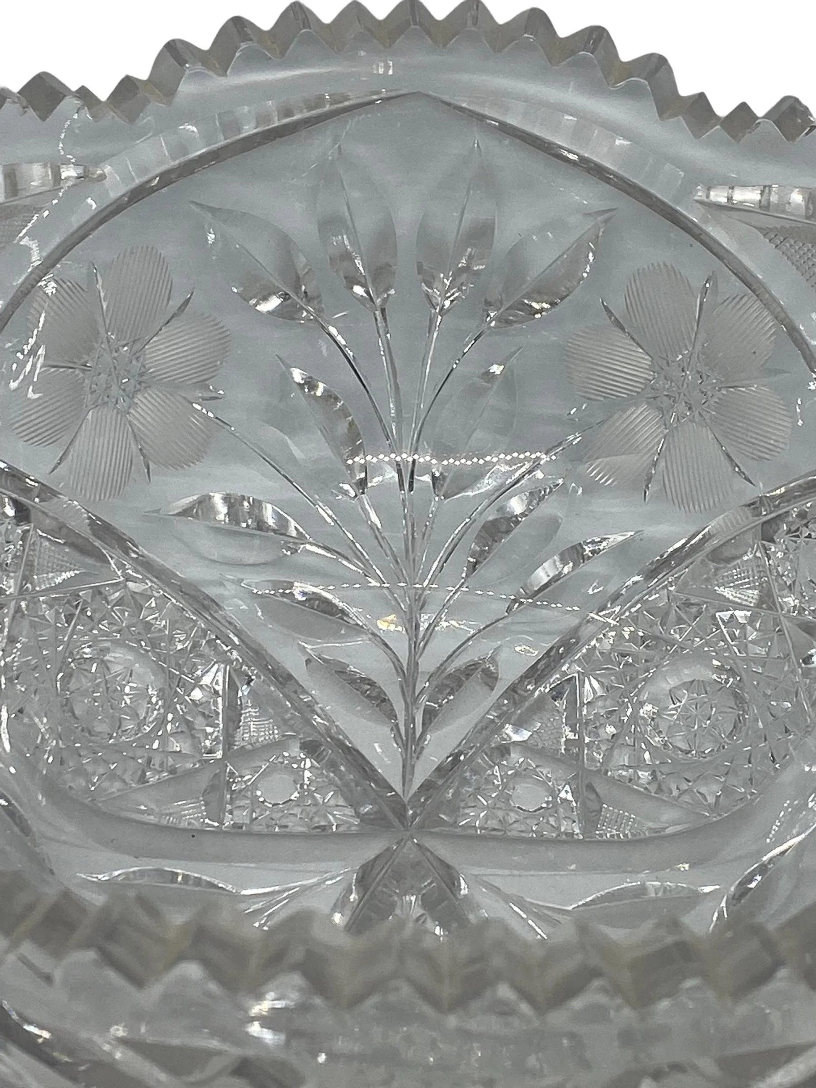 American Brilliant Period Cut Glass Abp Bowl With Sawtooth Rim and Floral Design - 6
