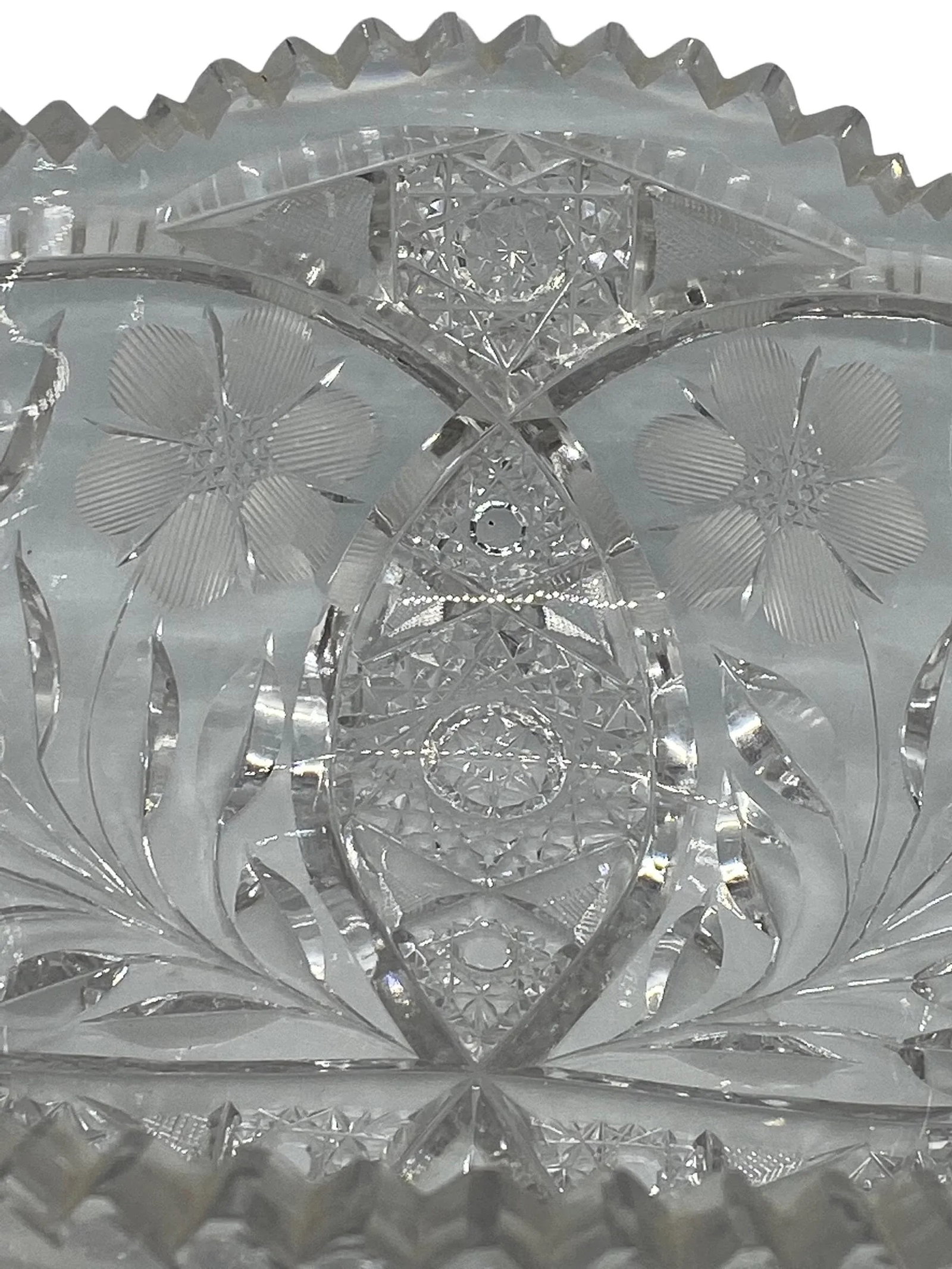 American Brilliant Period Cut Glass Abp Bowl With Sawtooth Rim and Floral Design - 7