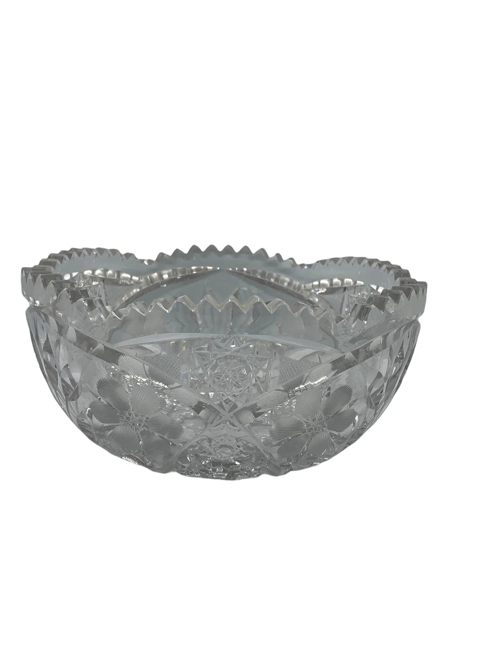 American Brilliant Period Cut Glass Abp Bowl With Sawtooth Rim and Floral Design - 8