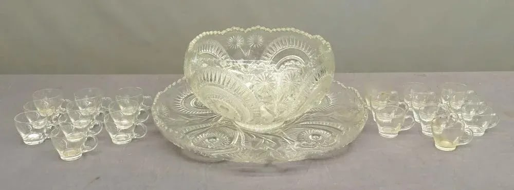 19th Century Antique Cut Glass Punch Bowl Set- 22 Pieces - 4