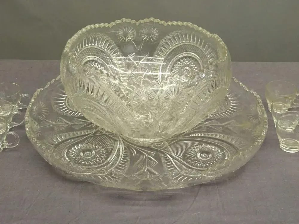 19th Century Antique Cut Glass Punch Bowl Set- 22 Pieces - 5