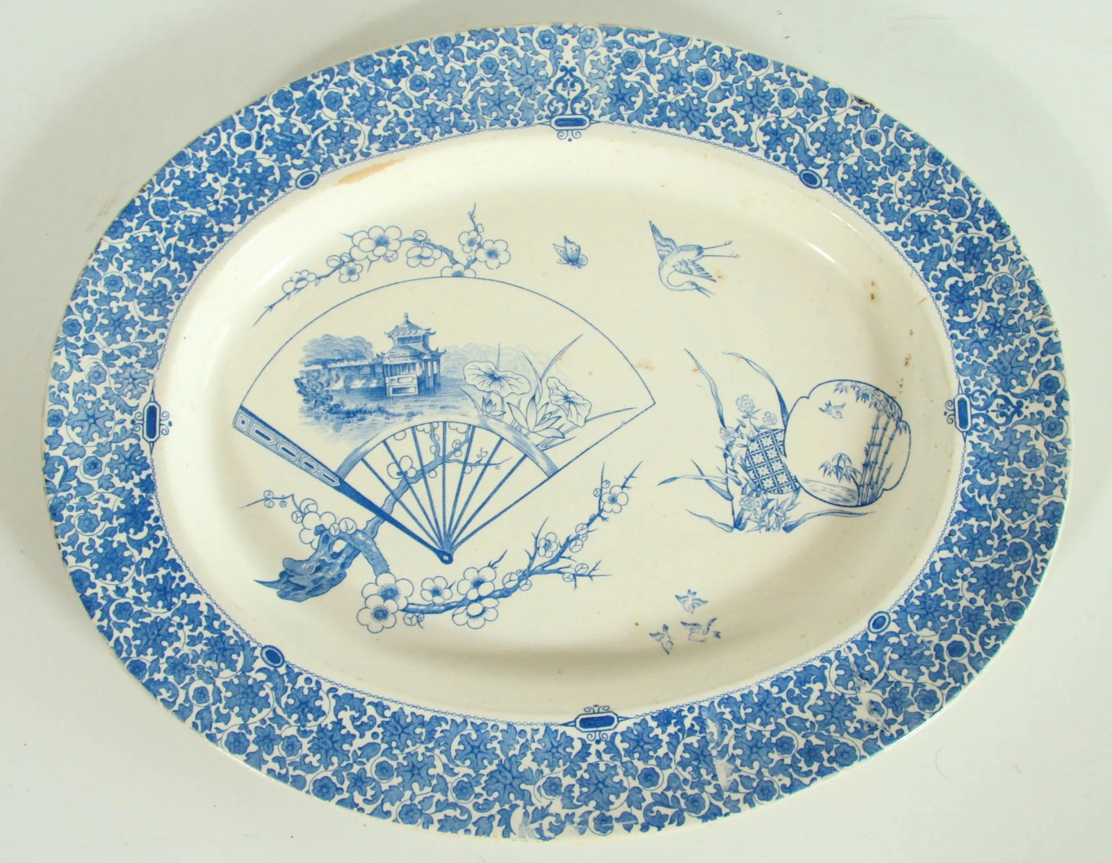 Antique 1870's Copeland Pottery Blue & White Chinoiserie Serving Platter - 10
