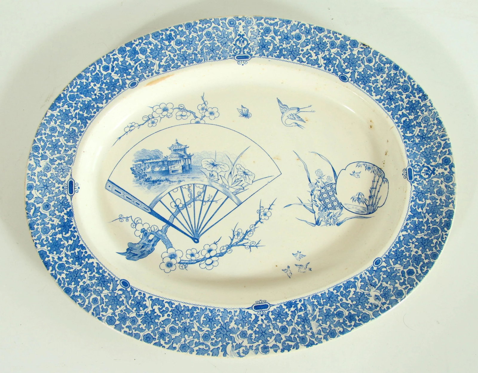 Antique 1870's Copeland Pottery Blue & White Chinoiserie Serving Platter - 3