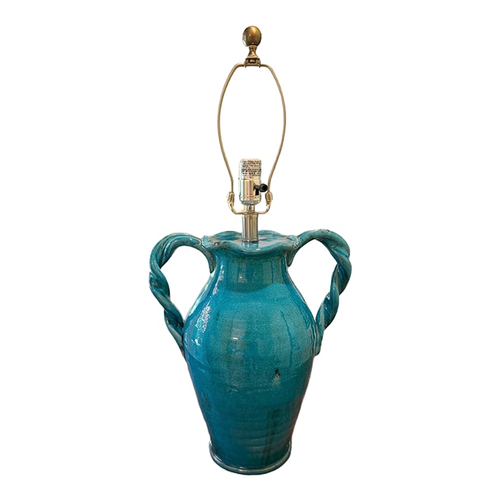 Contemporary Coastal Tuscan Style Glazed Handled Pottery Urn Lamp (1 of 6)