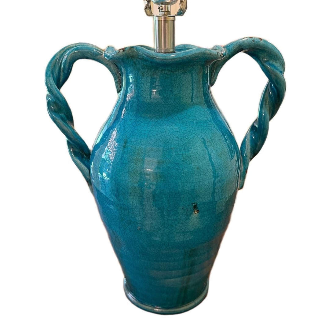 Contemporary Coastal Tuscan Style Glazed Handled Pottery Urn Lamp - 2