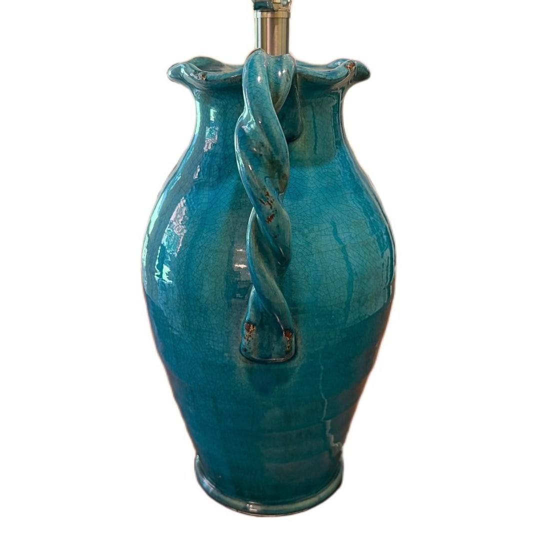 Contemporary Coastal Tuscan Style Glazed Handled Pottery Urn Lamp - 3