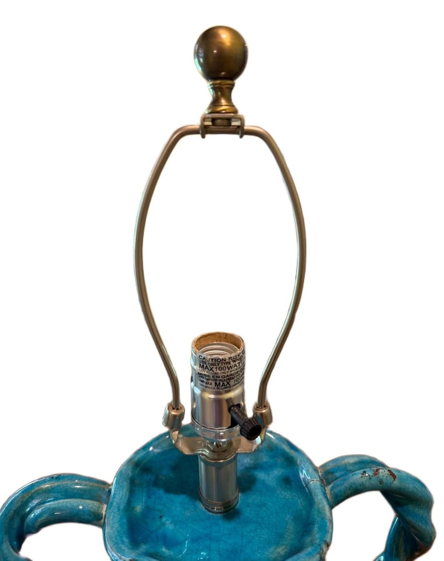 Contemporary Coastal Tuscan Style Glazed Handled Pottery Urn Lamp - 5