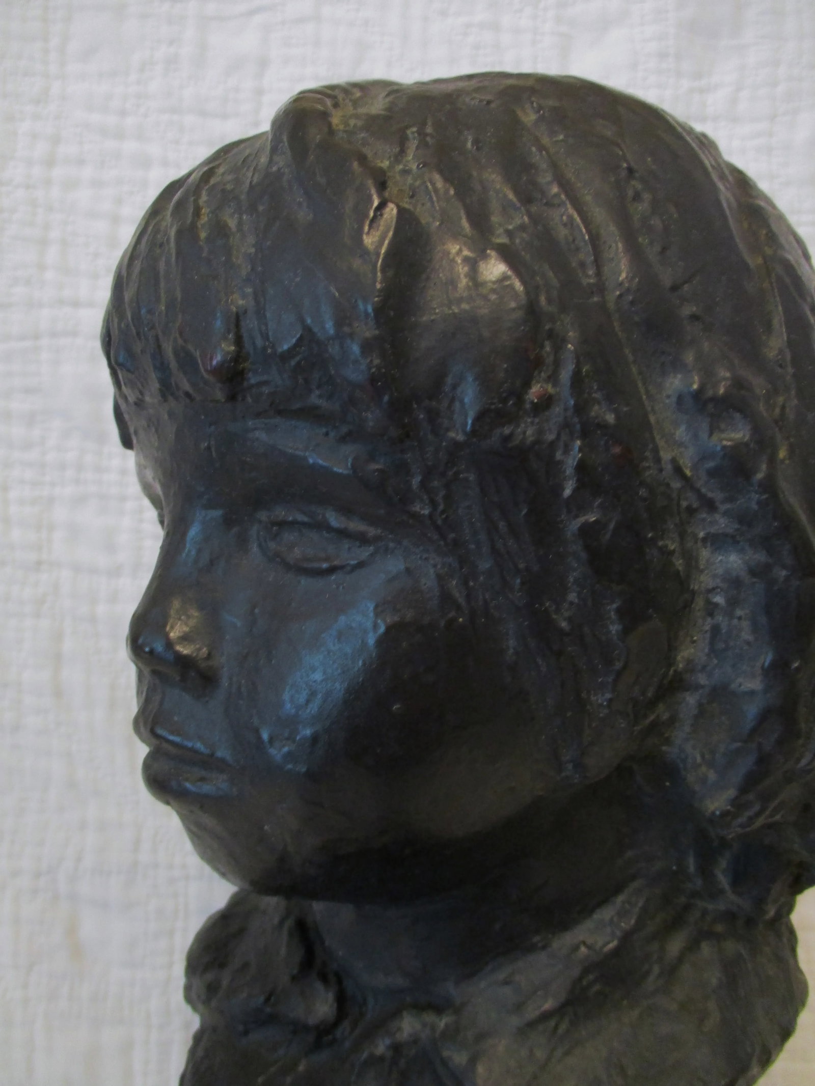 1970s Amr Spadem Stone Sculpture Black Bust of Child on Stone Base - 11