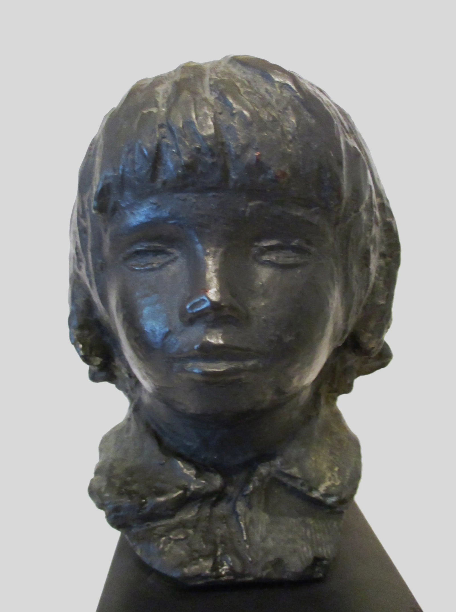 1970s Amr Spadem Stone Sculpture Black Bust of Child on Stone Base - 12