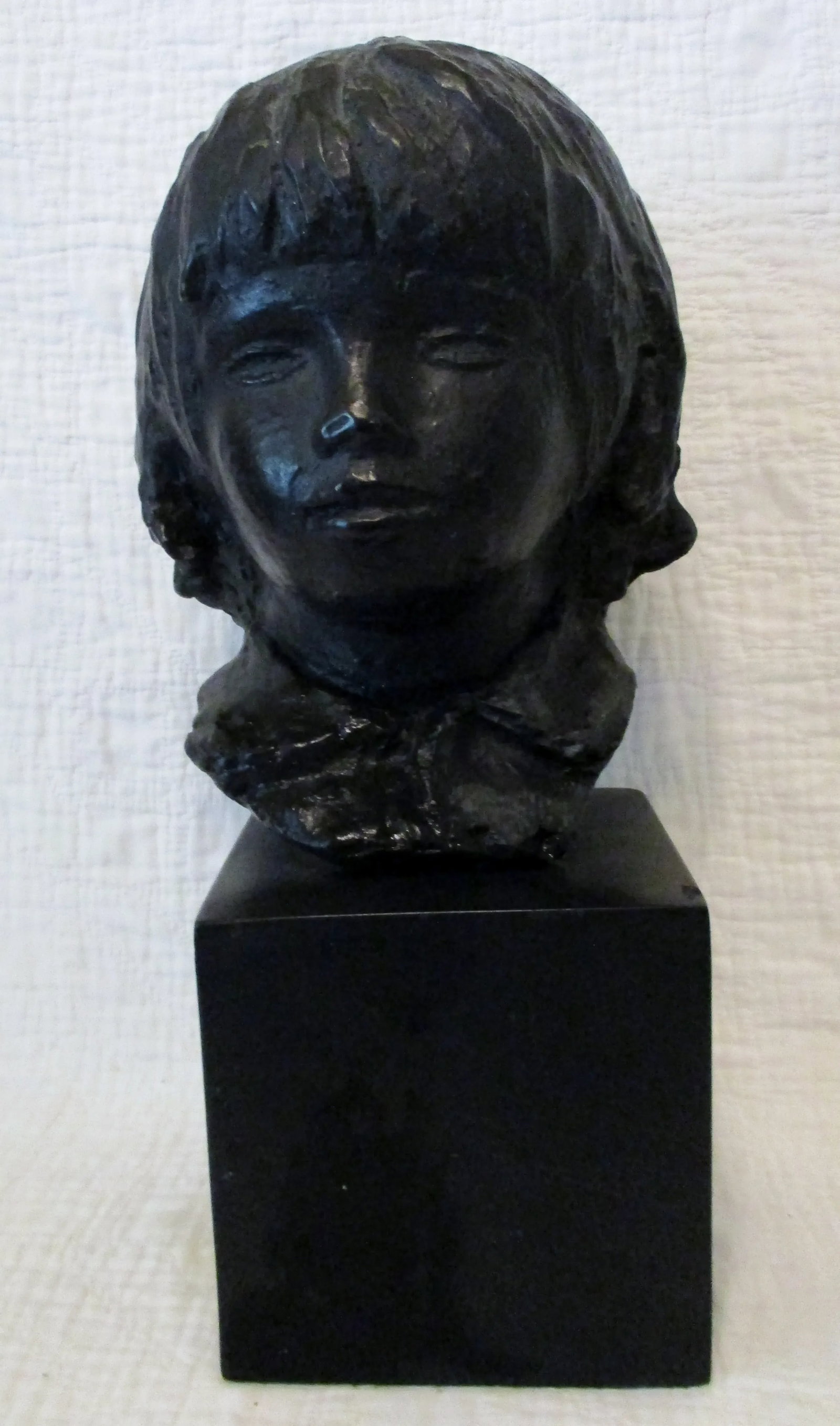 1970s Amr Spadem Stone Sculpture Black Bust of Child on Stone Base - 13