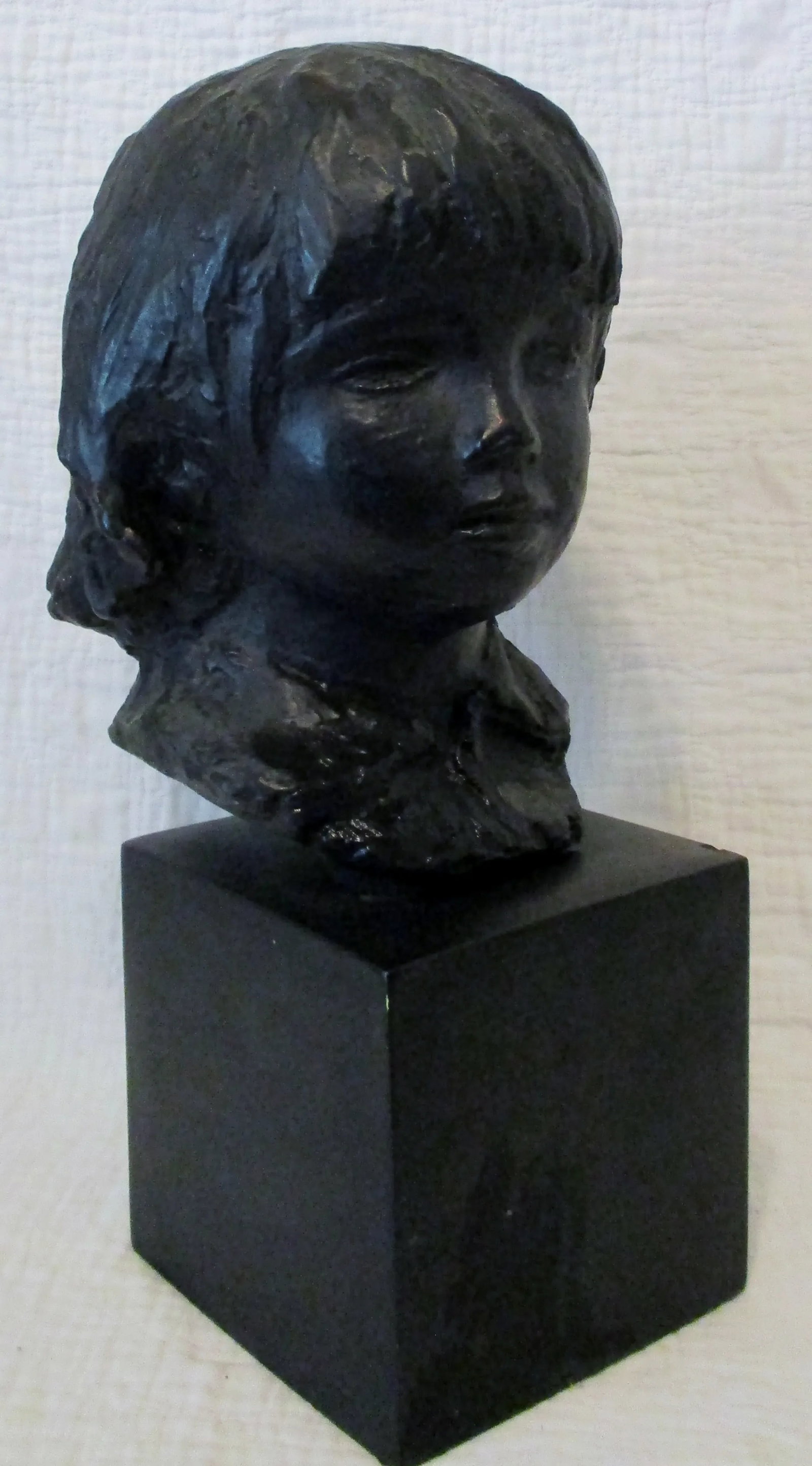 1970s Amr Spadem Stone Sculpture Black Bust of Child on Stone Base - 2