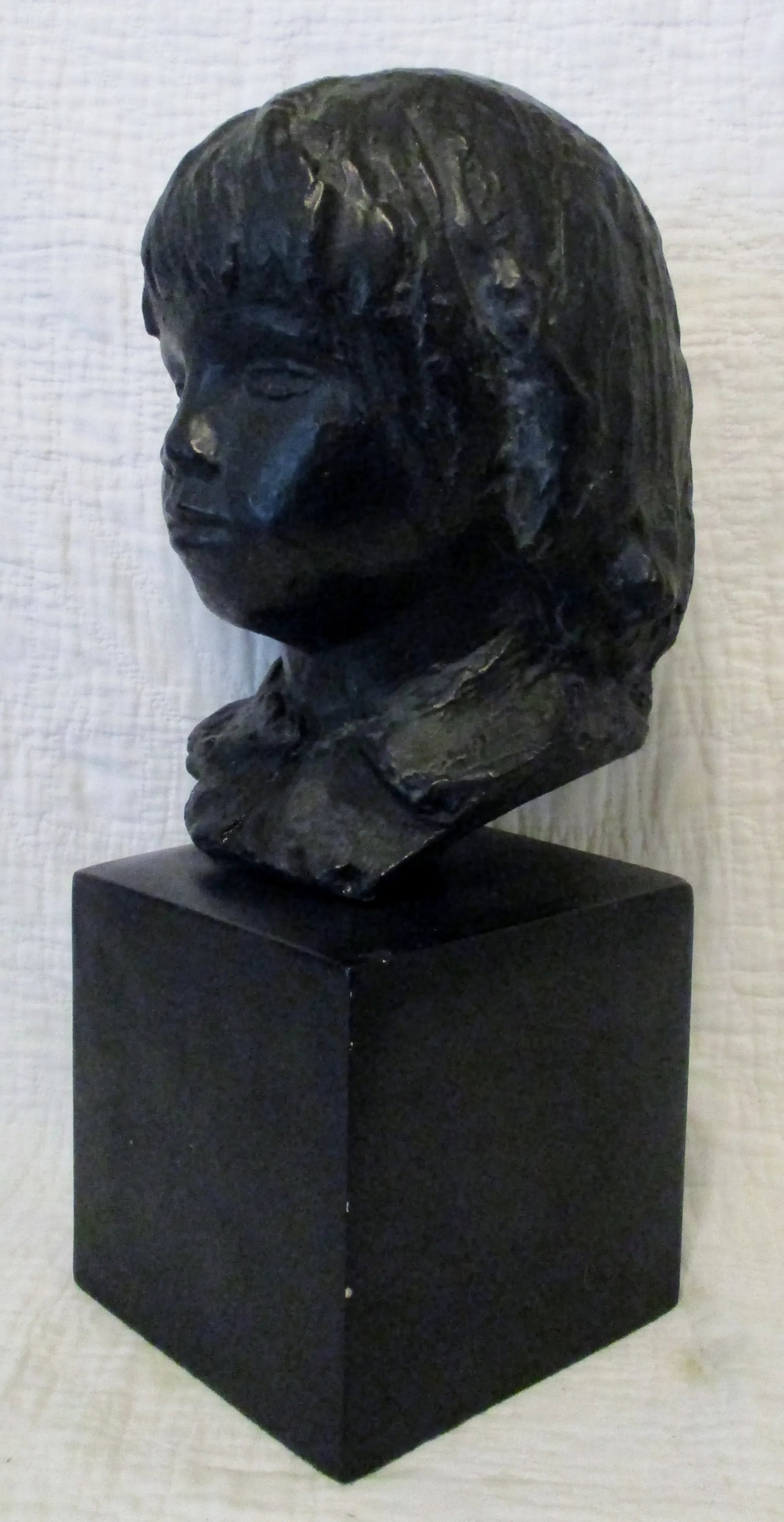 1970s Amr Spadem Stone Sculpture Black Bust of Child on Stone Base - 3