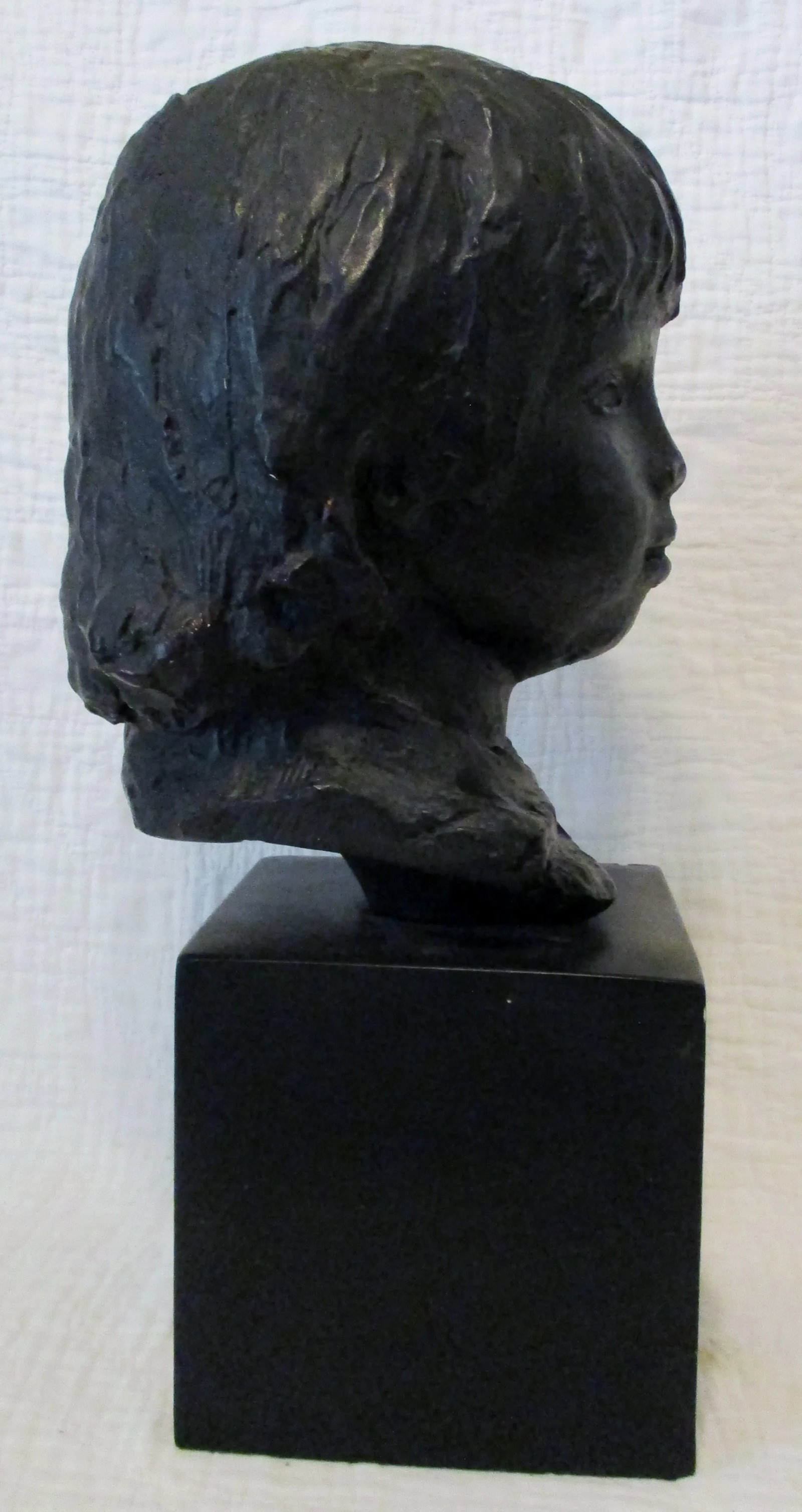1970s Amr Spadem Stone Sculpture Black Bust of Child on Stone Base - 4