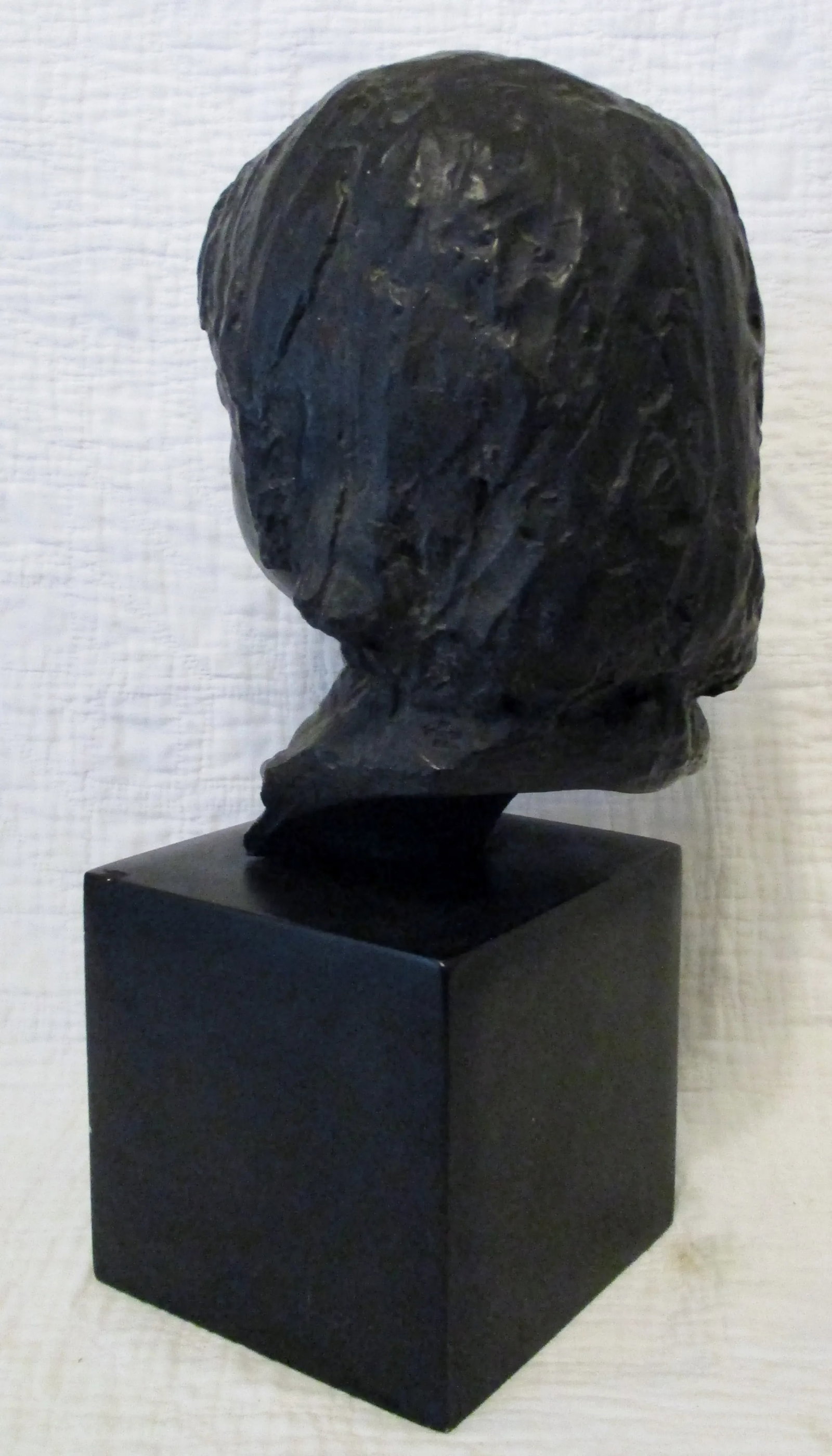 1970s Amr Spadem Stone Sculpture Black Bust of Child on Stone Base - 5