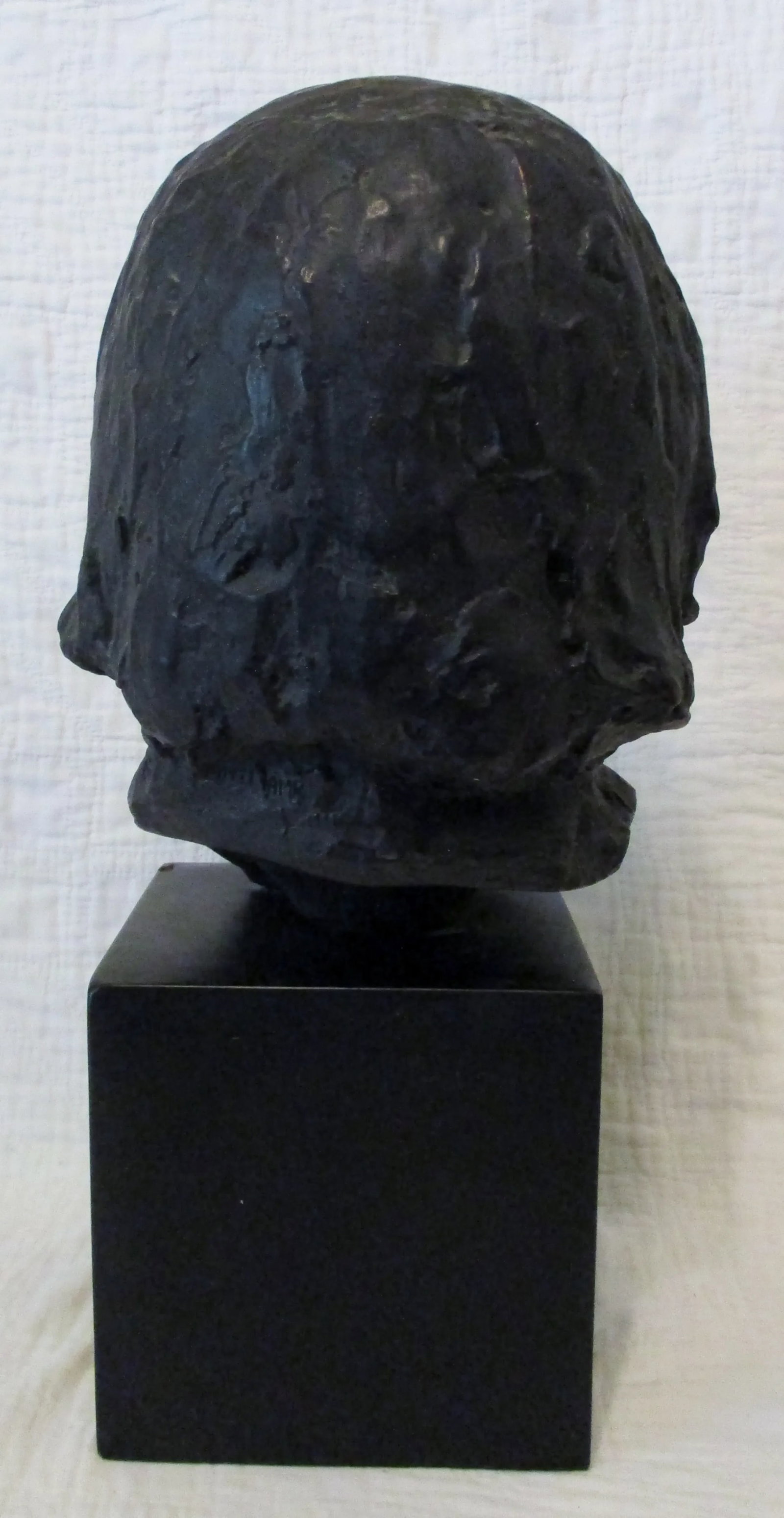 1970s Amr Spadem Stone Sculpture Black Bust of Child on Stone Base - 7