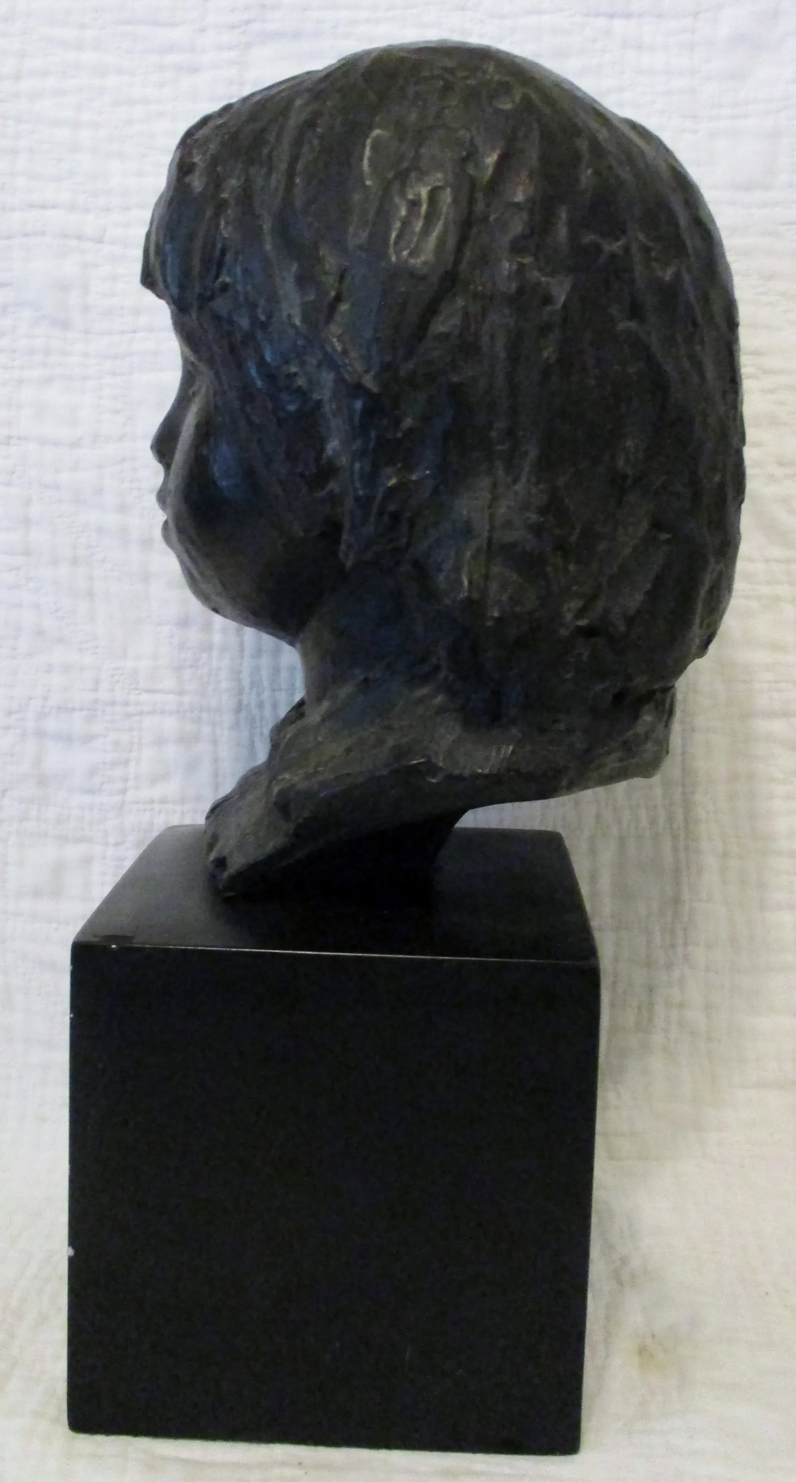 1970s Amr Spadem Stone Sculpture Black Bust of Child on Stone Base - 8