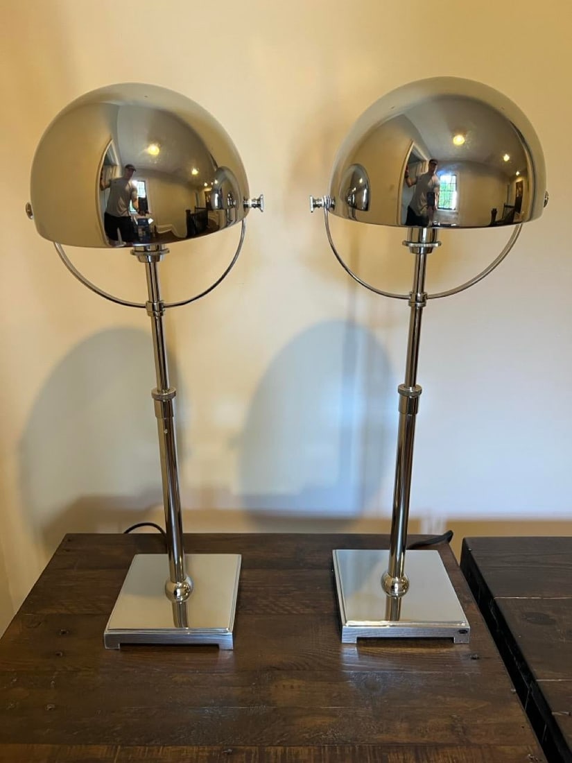 Restoration Hardware Hemisphere Chrome Table Lamps - Set of 2 - 3