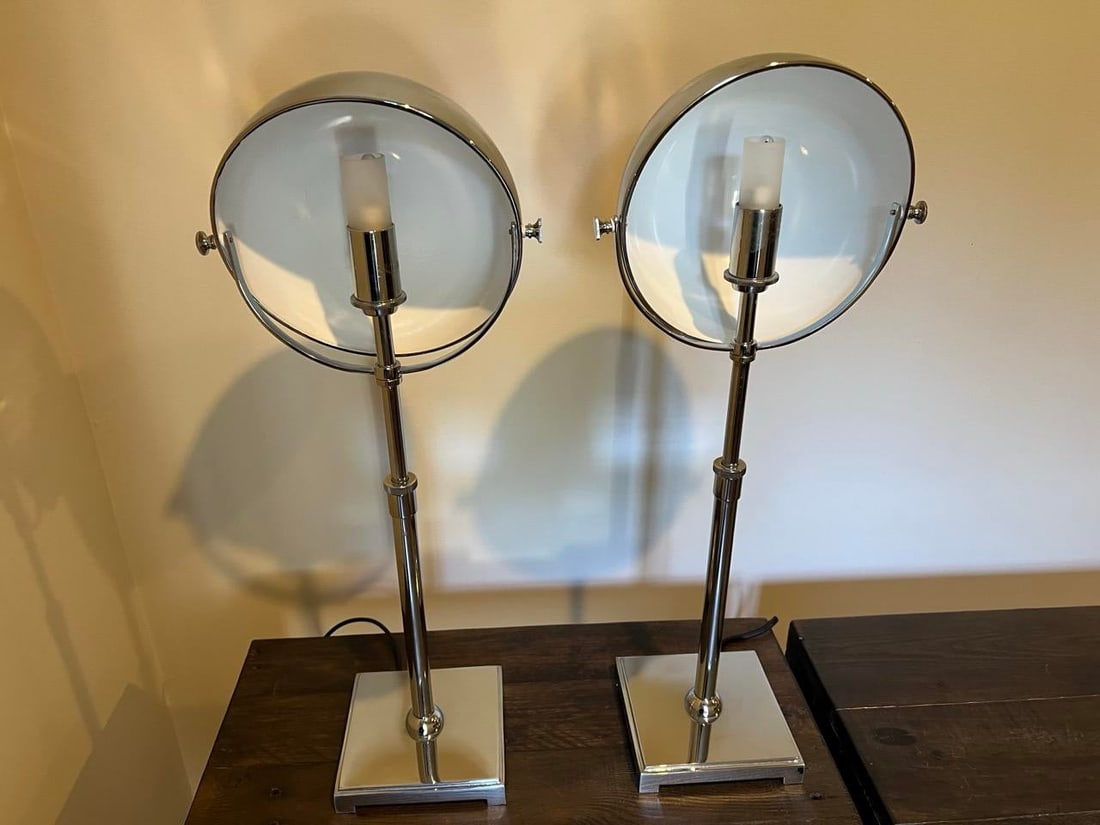 Restoration Hardware Hemisphere Chrome Table Lamps - Set of 2 - 4