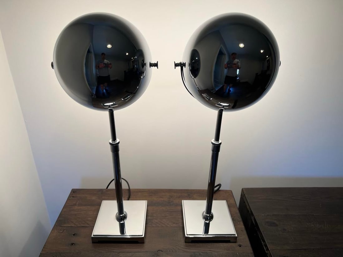 Restoration Hardware Hemisphere Chrome Table Lamps - Set of 2 - 6