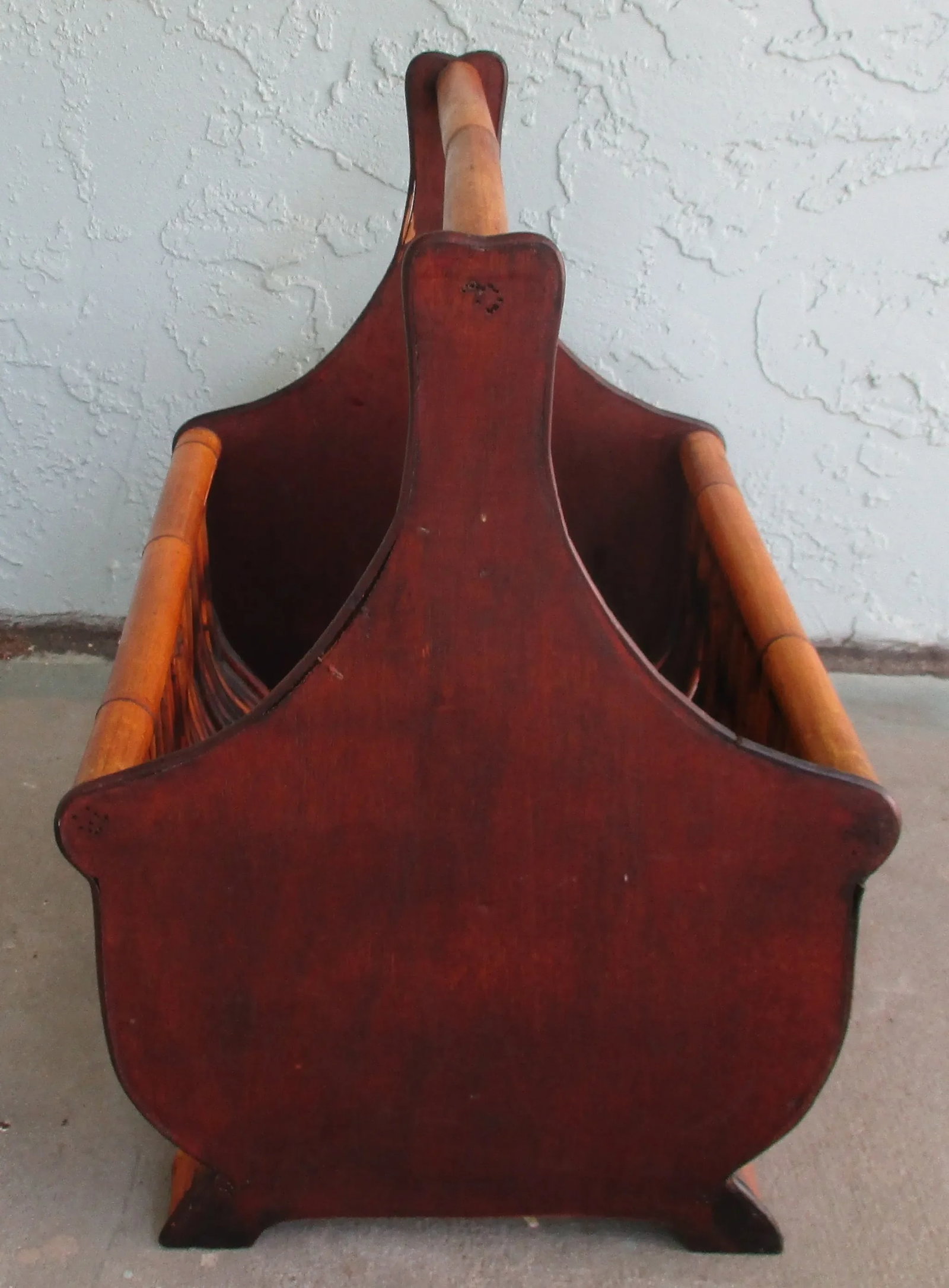 Vintage Large Faux Bamboo Magazine Rack Basket With Wooden Ends and Flat Base - 8