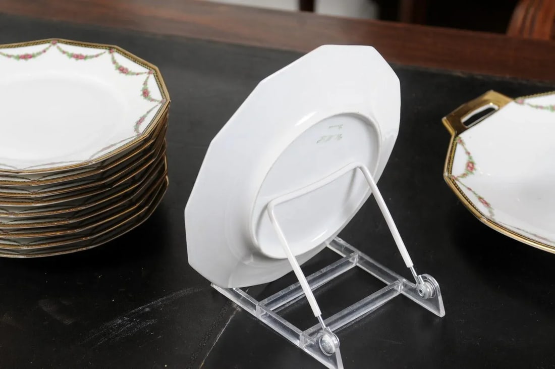 Antique French Larcheveque UML Limoges Porcelain Dessert Plates and Platter Set- 11 Pieces - 3