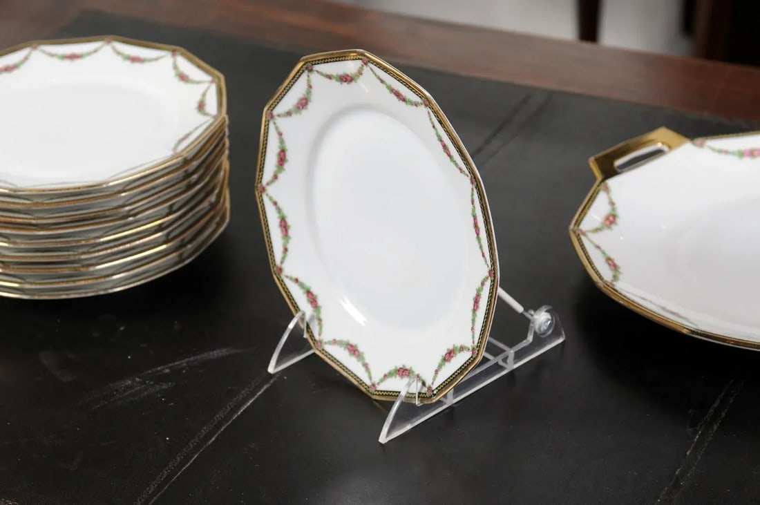 Antique French Larcheveque UML Limoges Porcelain Dessert Plates and Platter Set- 11 Pieces - 5