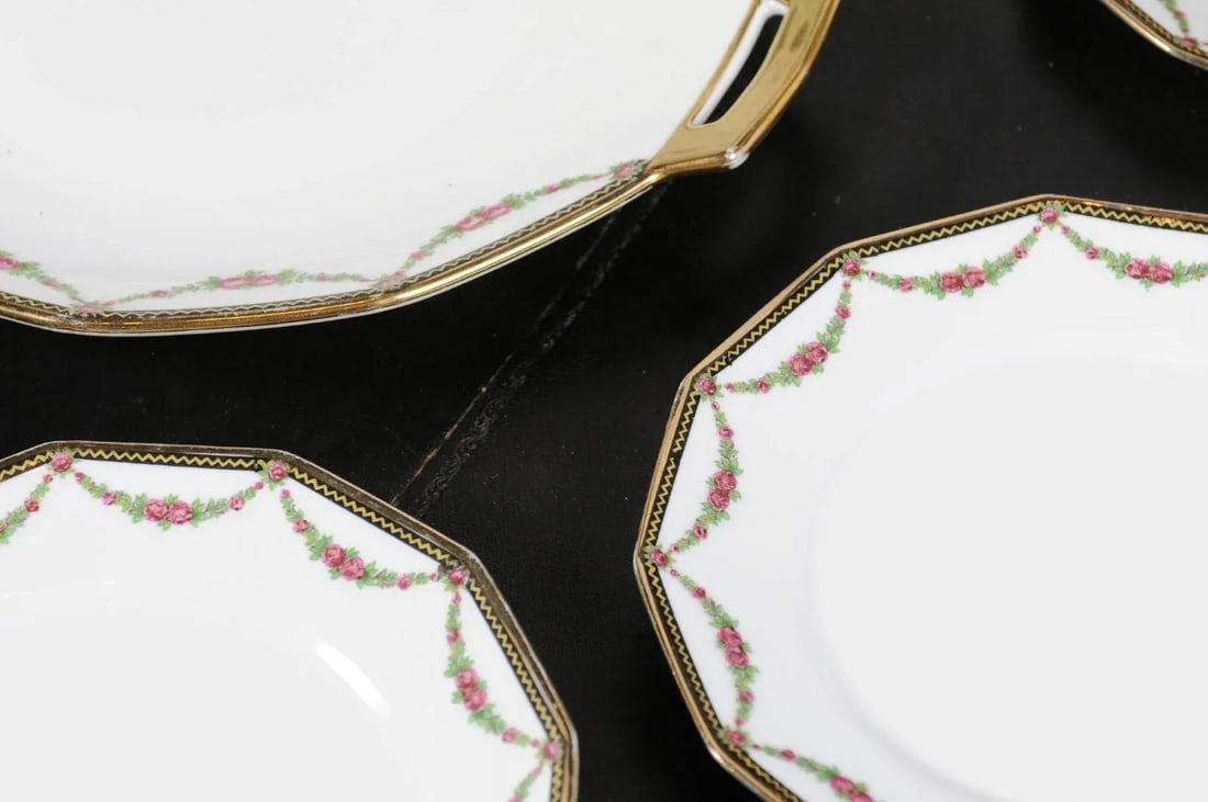 Antique French Larcheveque UML Limoges Porcelain Dessert Plates and Platter Set- 11 Pieces - 8