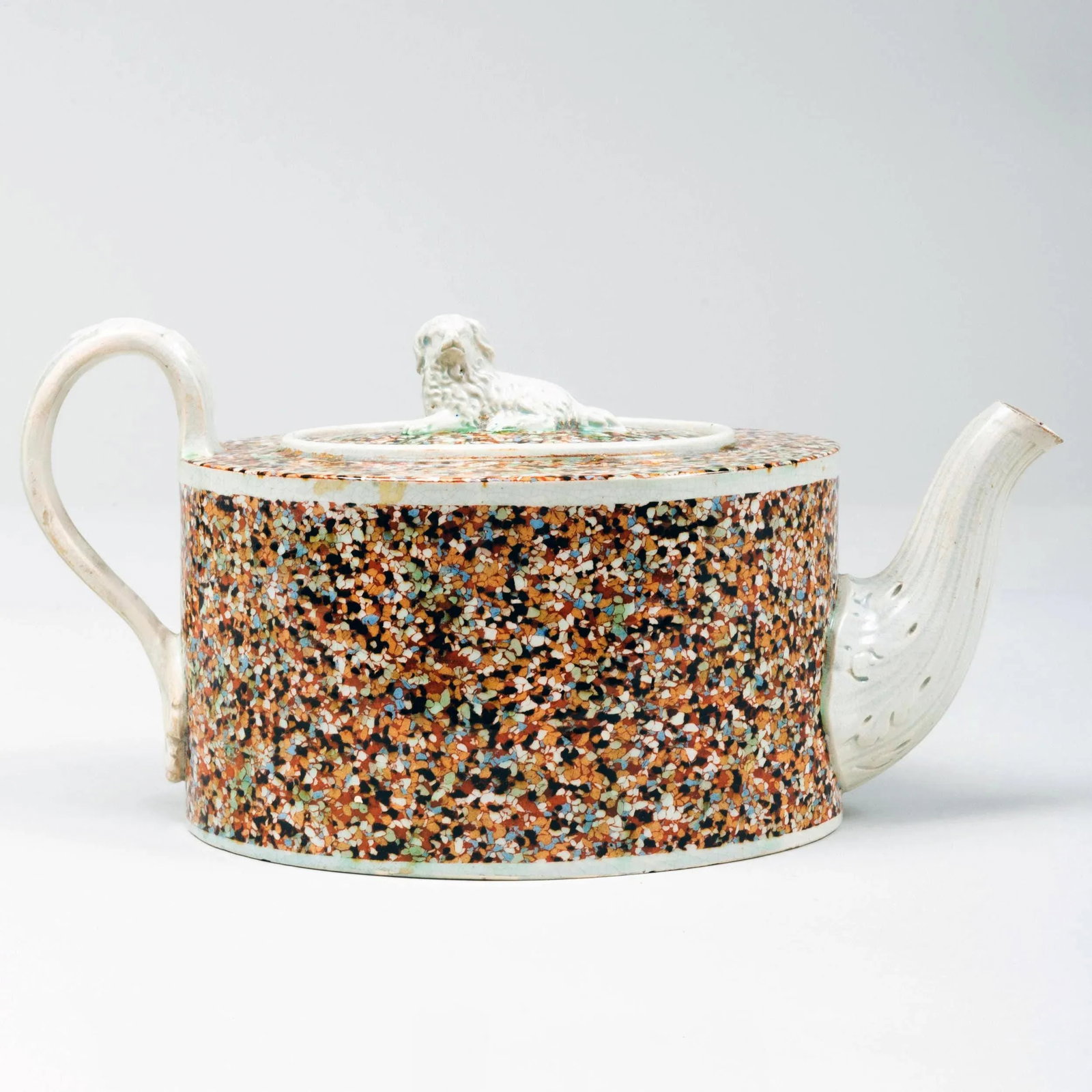 Staffordshire Pearlware Teapot and Spanial Finial on Cover With Inlaid Agate Surface - 8