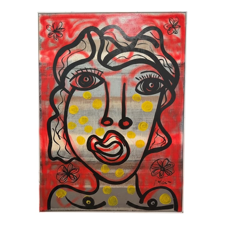 Large Peter Keil Original Abstract Expressionism Portrait Painting: Peter Keil is a German artist who focuses primarily on abstract expressionism. Keil painted with some of the greats, including Joan Miro, Pablo Picasso, and Andy Warhol, to name a few. This piece is v