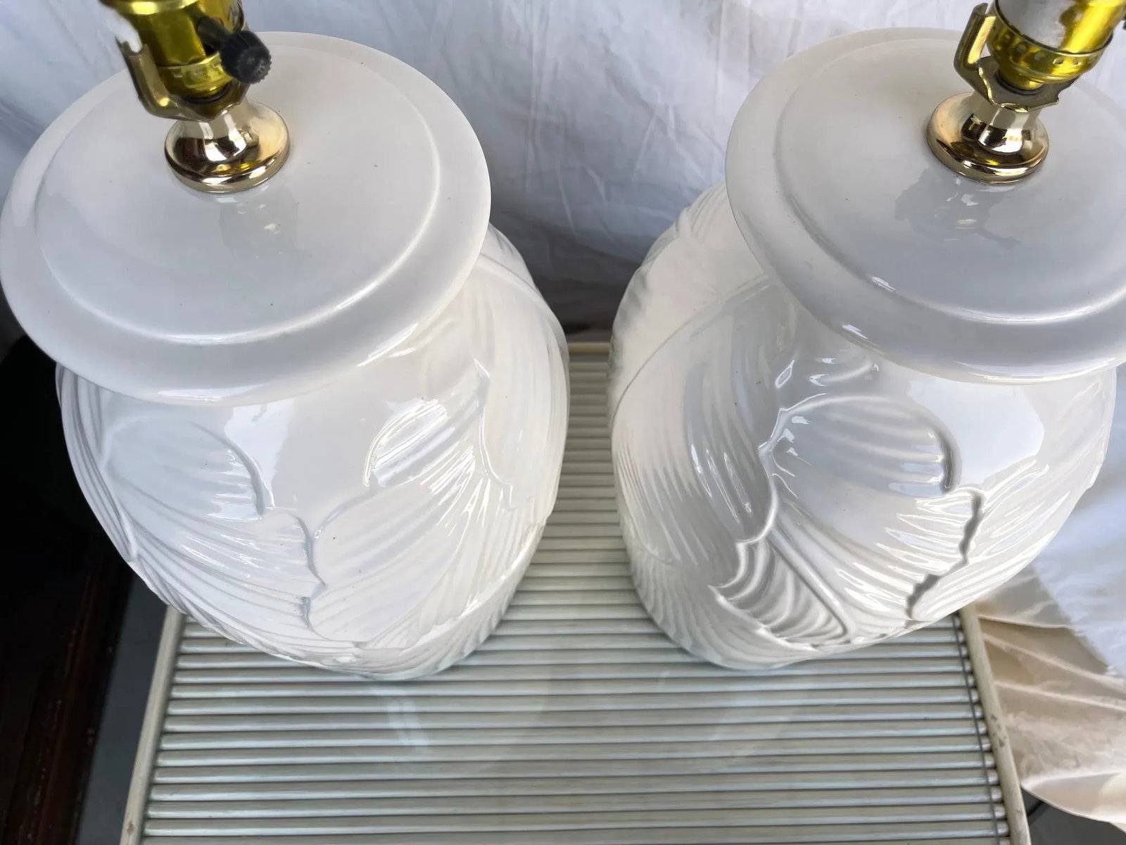 White Palm Beach Style Palm Leaf Table Lamps-Set - 7