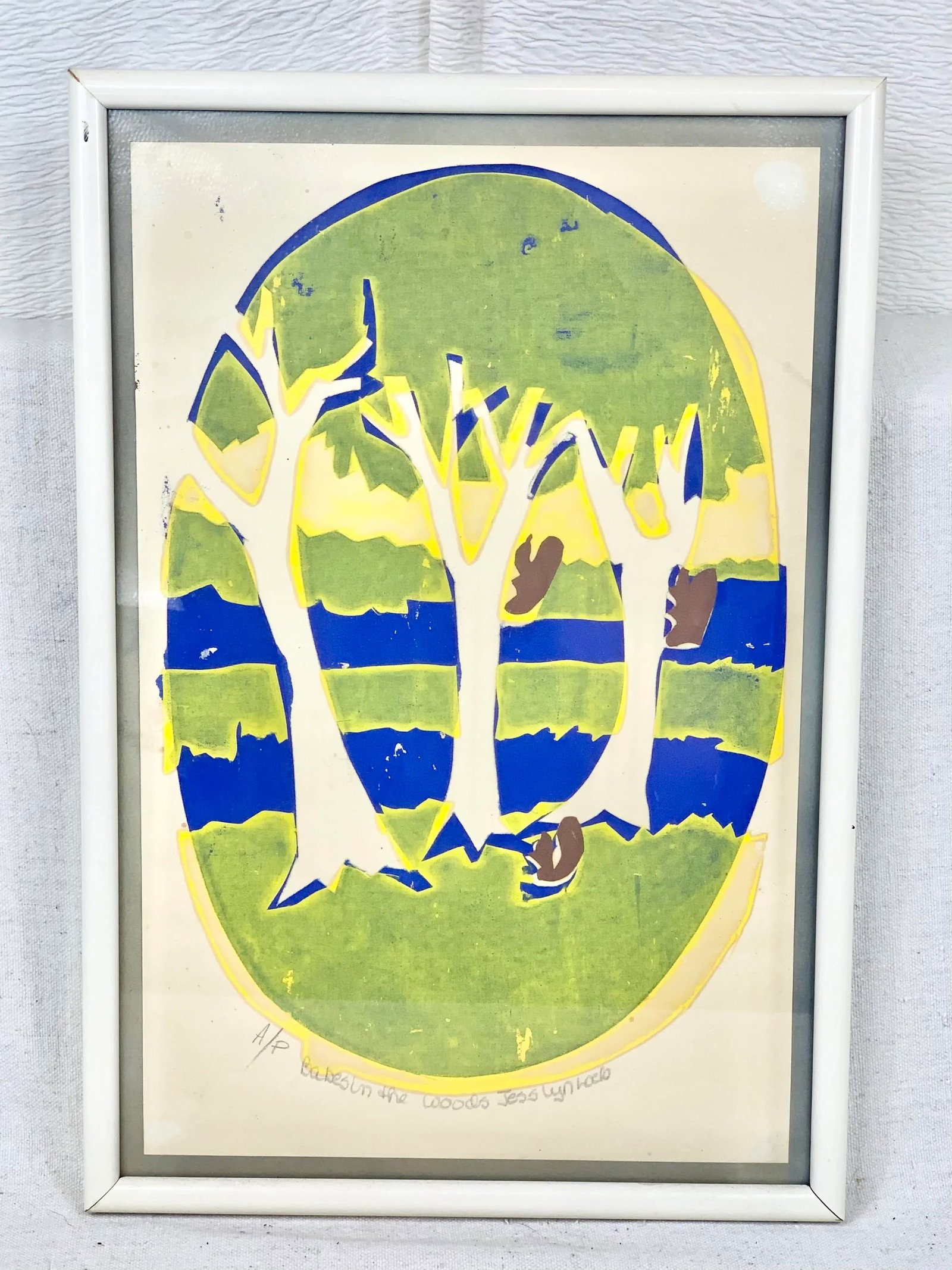 Mid 20th Century "Babes in the Woods" Artists Proof Linocut Print, Framed - 10