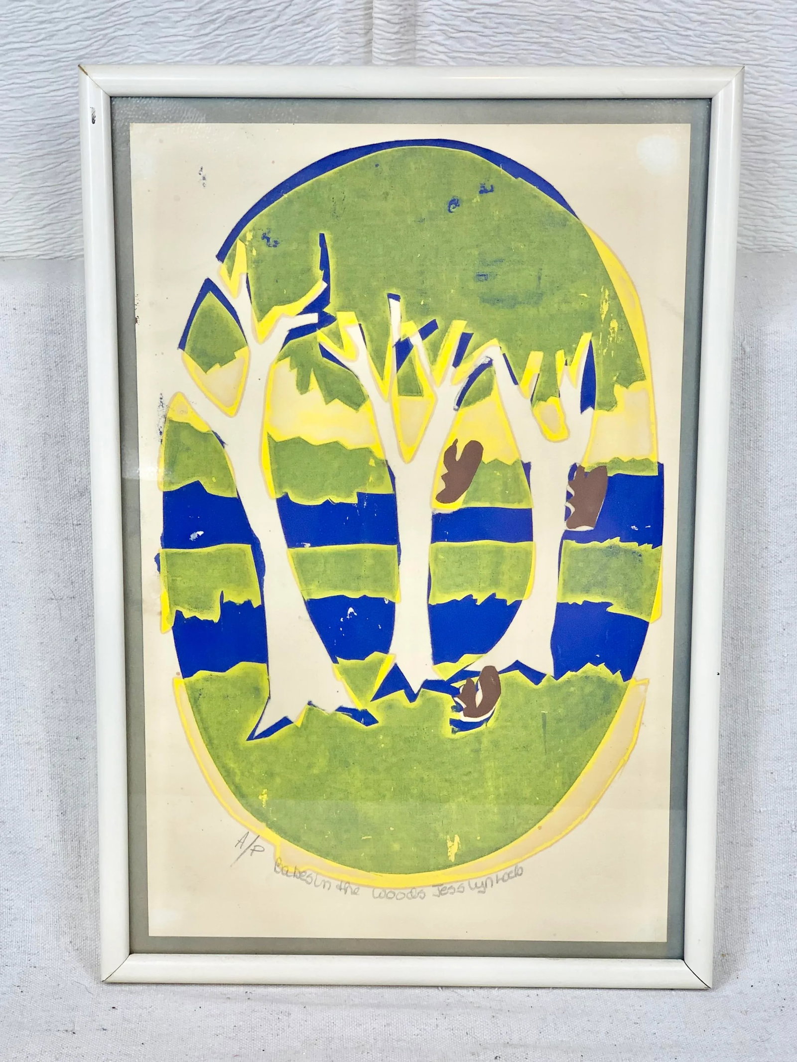 Mid 20th Century "Babes in the Woods" Artists Proof Linocut Print, Framed - 2