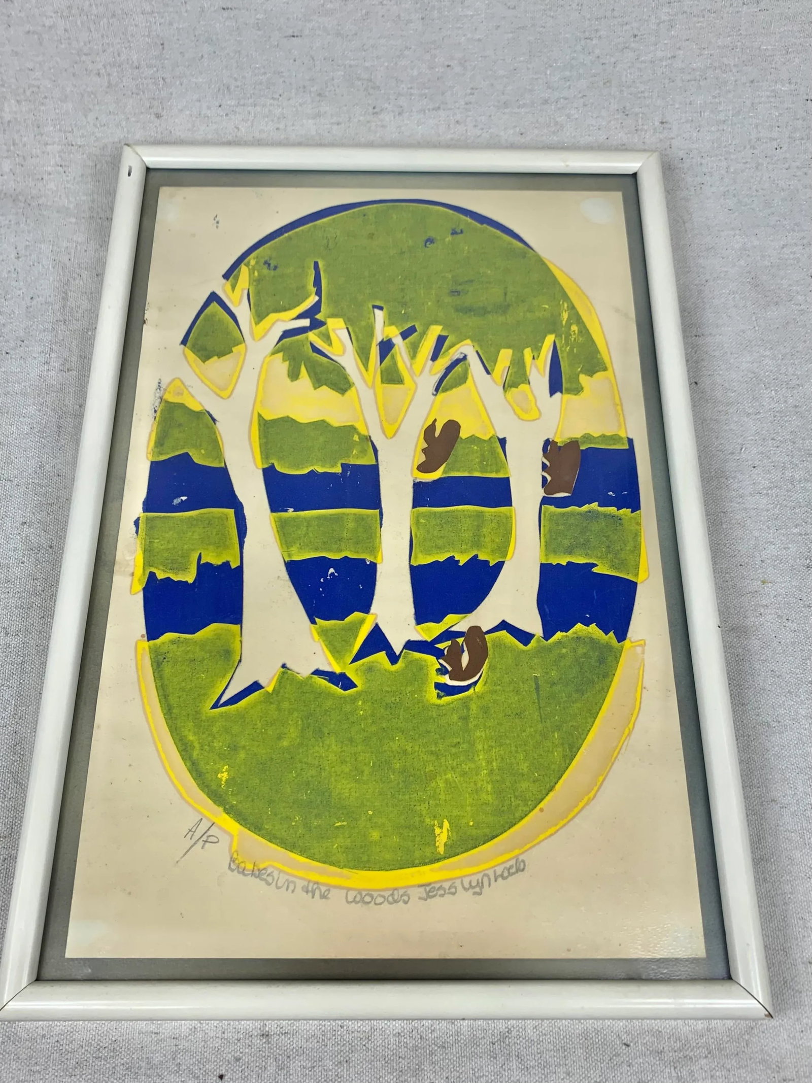 Mid 20th Century "Babes in the Woods" Artists Proof Linocut Print, Framed - 3