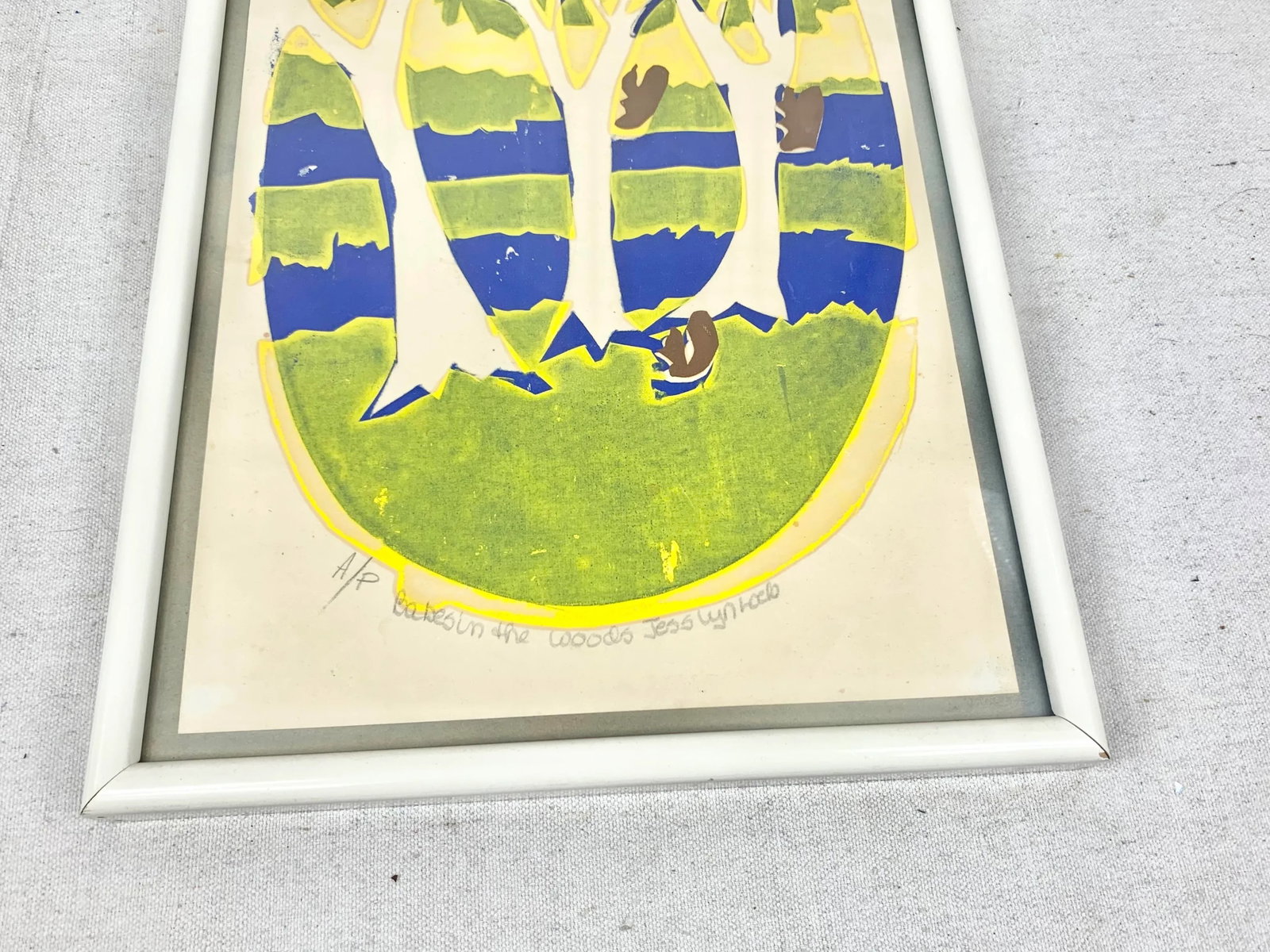 Mid 20th Century "Babes in the Woods" Artists Proof Linocut Print, Framed - 5